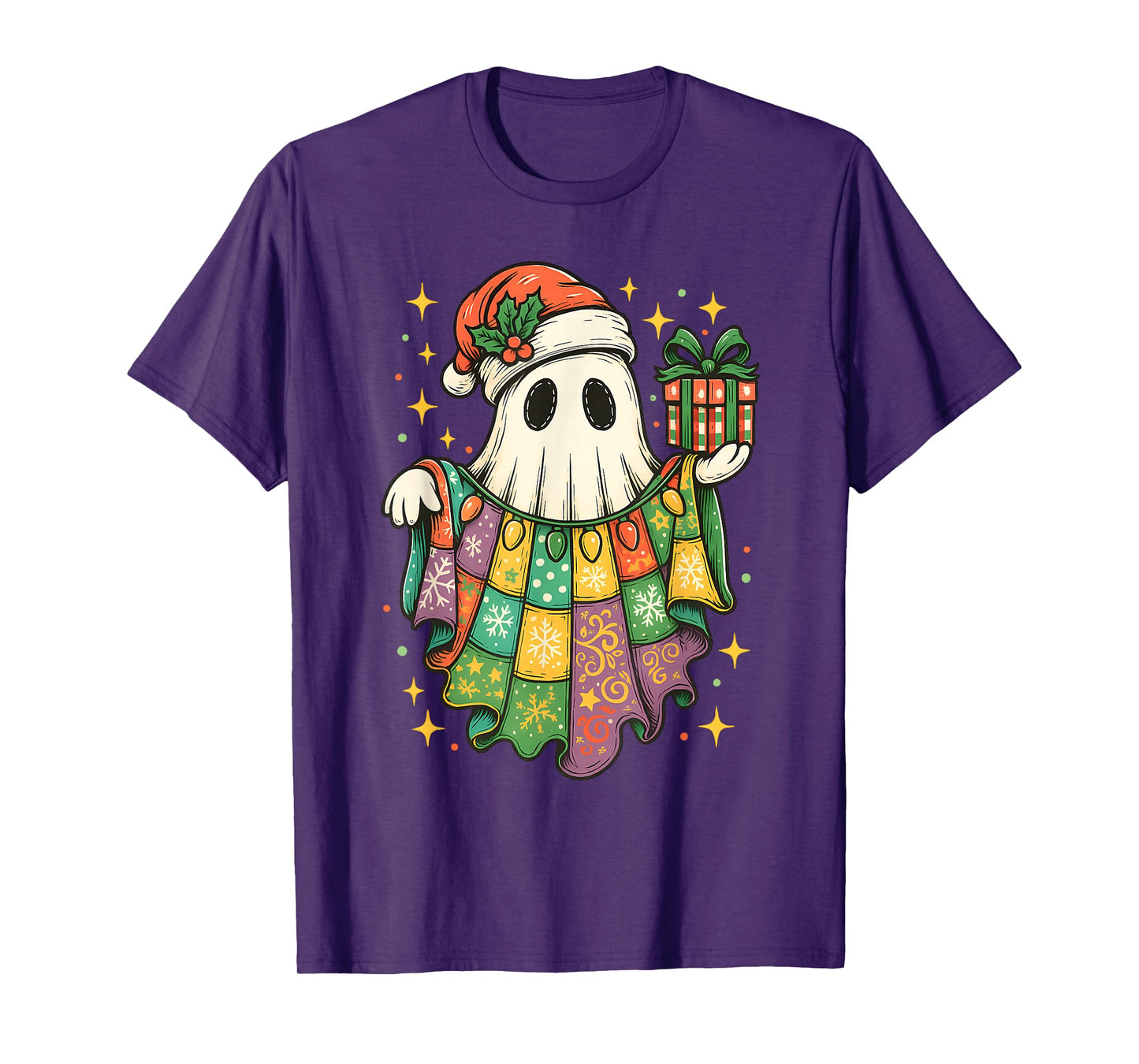 Patchwork Christmas Ghost Christmas, Christmas Boo Ghost T-Shirt