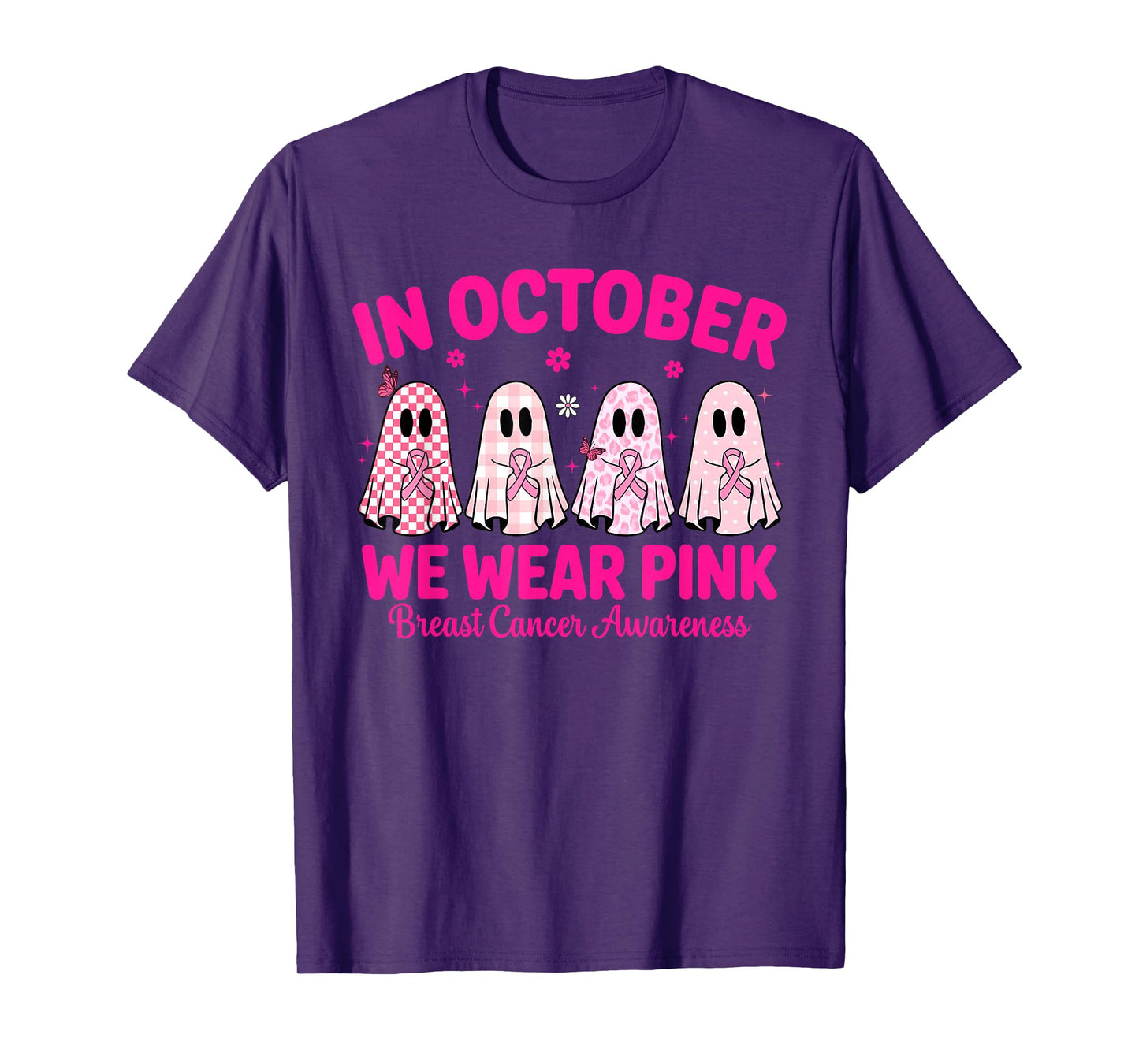 in October We Wear Pink Ghost Breast Cancer Awareness T-Shirt
