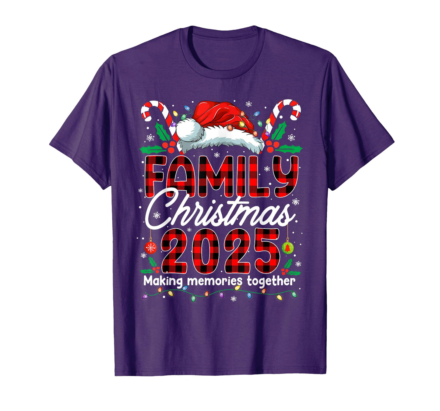 Buffalo Plaid Family Christmas 2025 Xmas Lights Santa Pajama T-Shirt