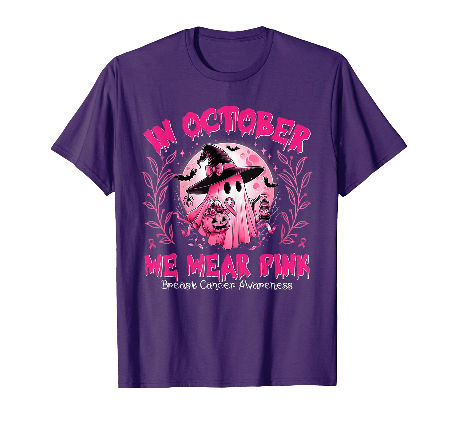 in October We Wear Pink Ghost Breast Cancer Awareness T-Shirt