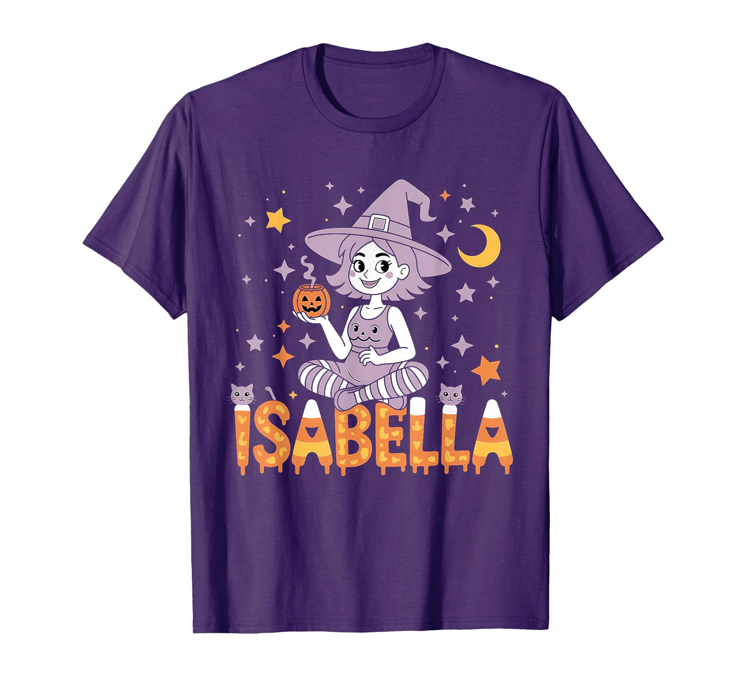 Isabella Witch Candy Corn Cat Halloween Women and Girls T-Shirt