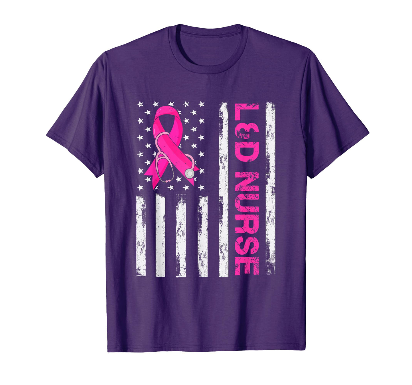 L&D Nurse American Flag Breast Cancer Awareness Pink Ribbon Women Men T-Shirt