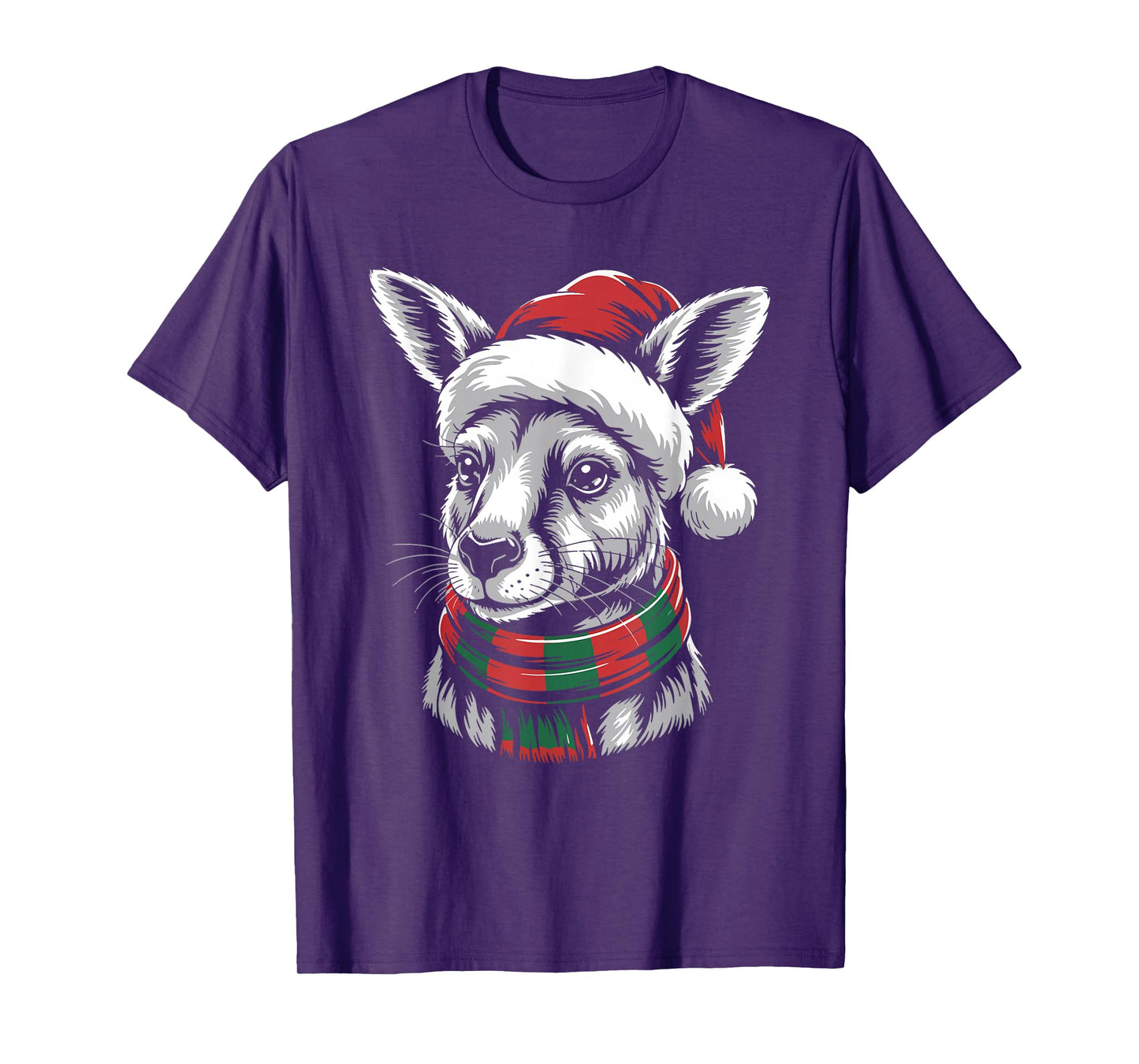 Kangaroo Xmas Santa Hat Scarf Christmas Costume T-Shirt