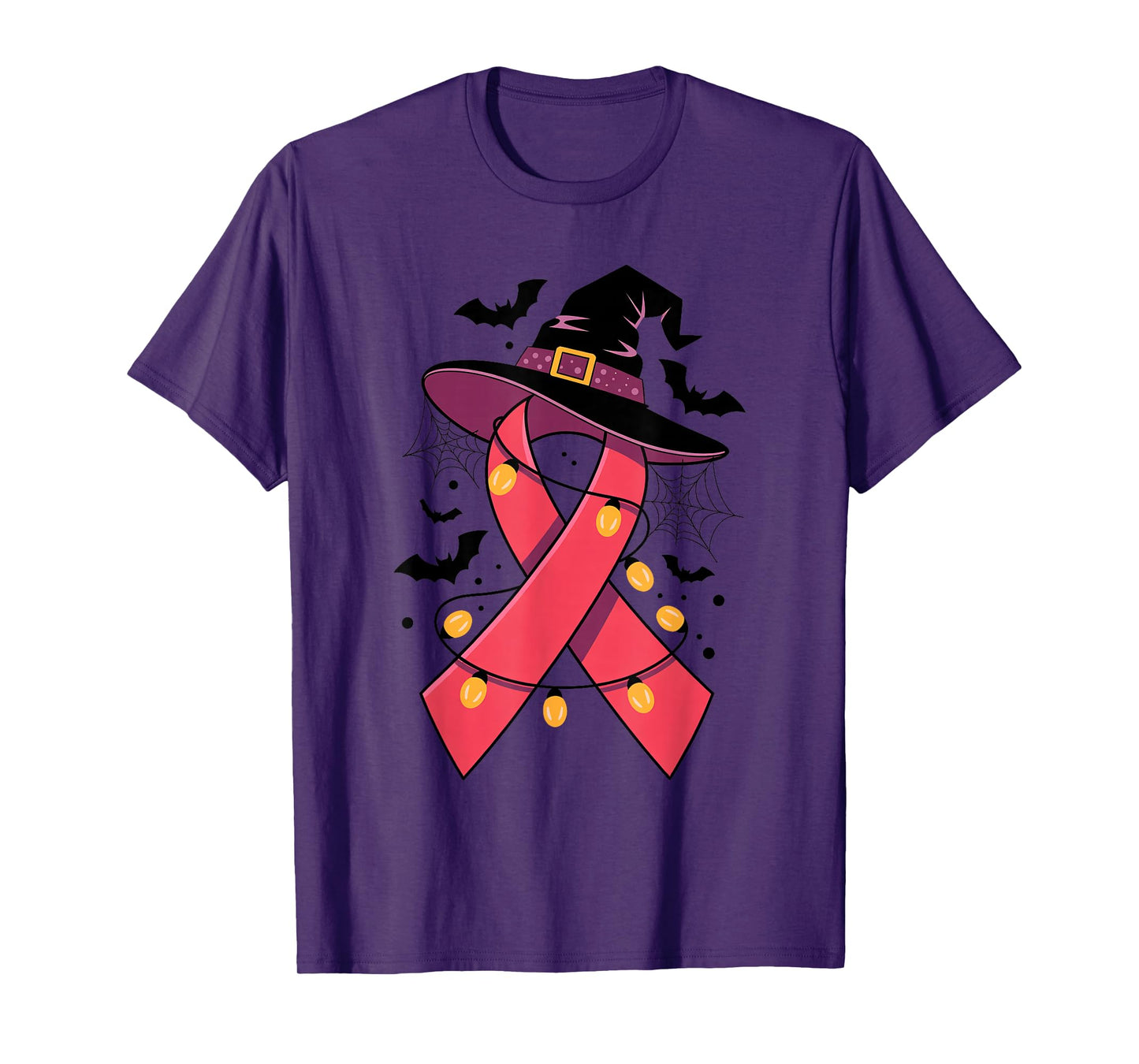 Pink Ribbon Witch Hat Halloween Spider Breast Cancer Warrior T-Shirt