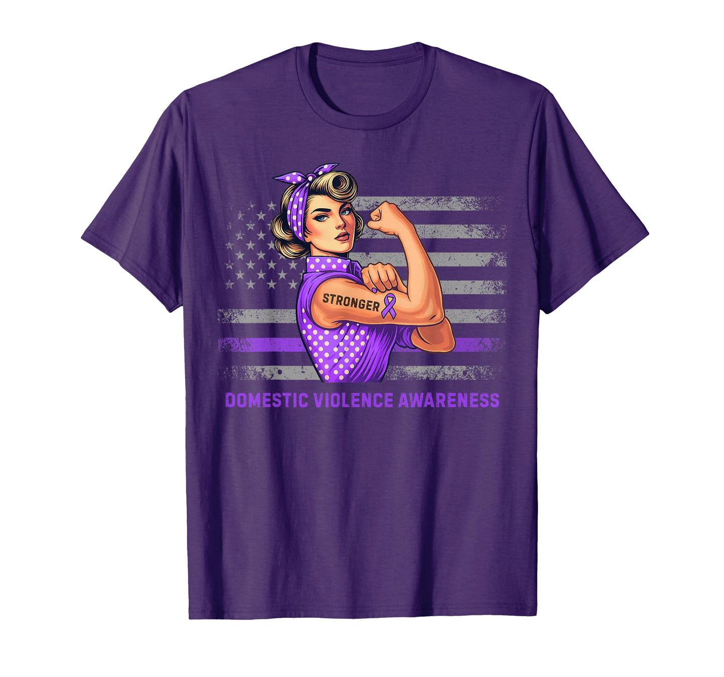 Vintage American Flag Stronger Domestic Violence Awareness T-Shirt