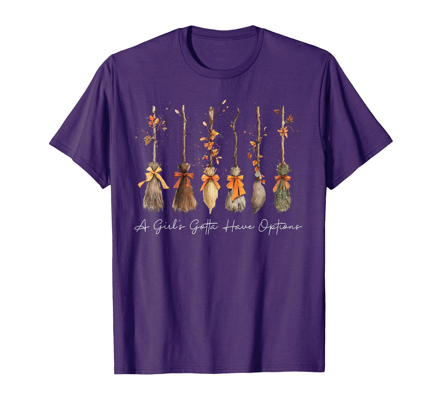 A Girl Gotta Have Options Halloween Witches Bow Floral Broom T-Shirt