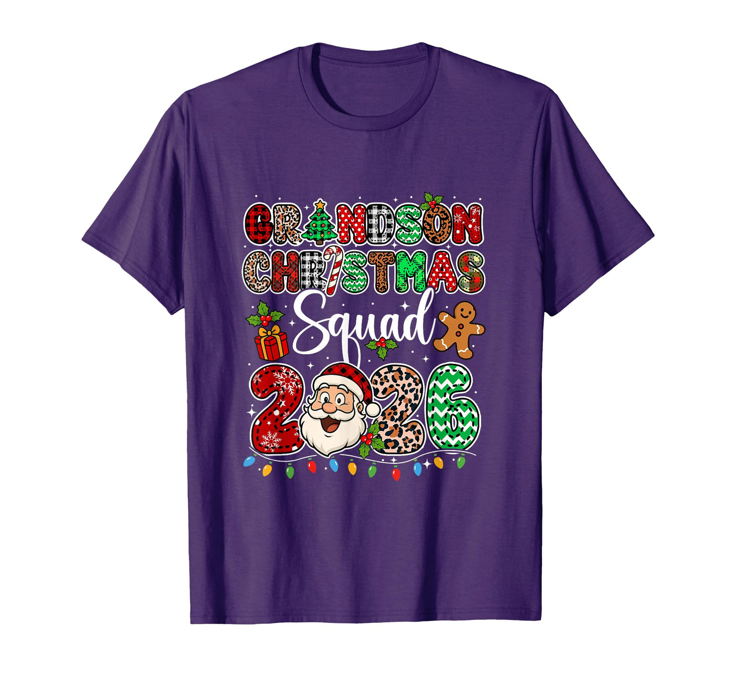 Grandson Christmas Crew 2026 Leopard Santa Family Group T-Shirt