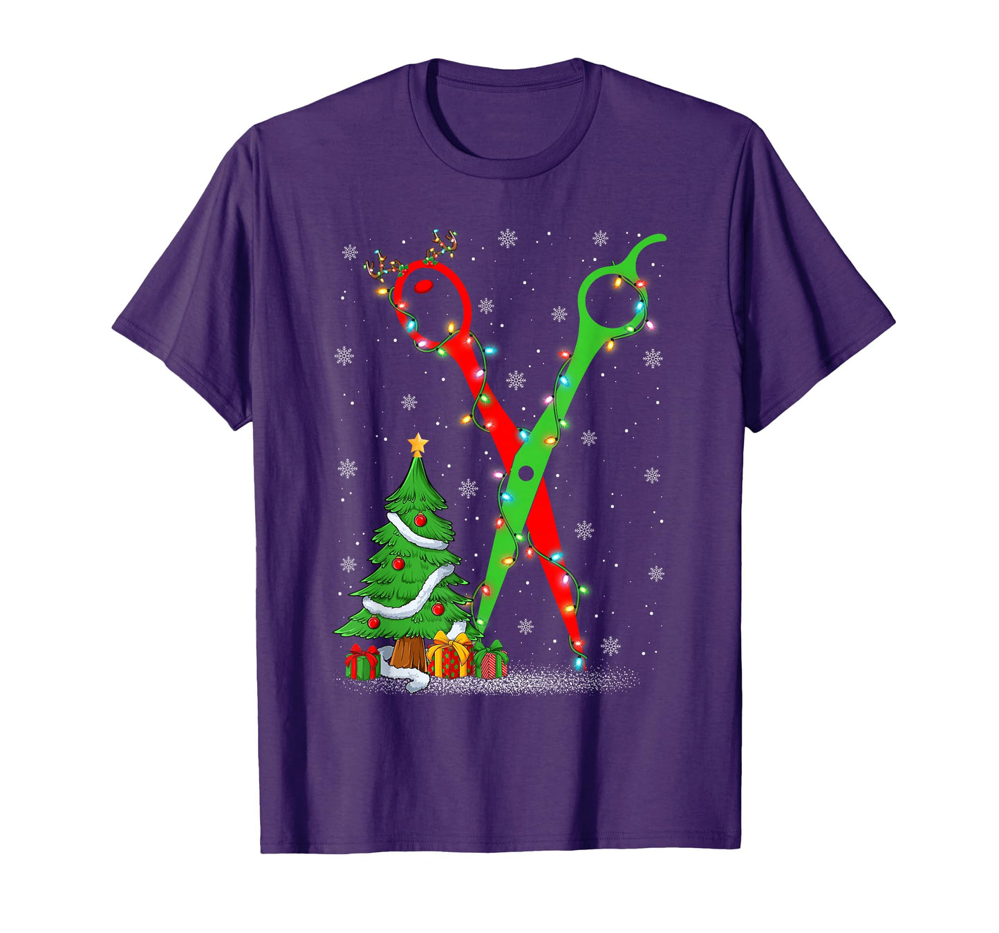 Hairstylist Scissor Xmas Tree Lights Hair Stylist Christmas T-Shirt