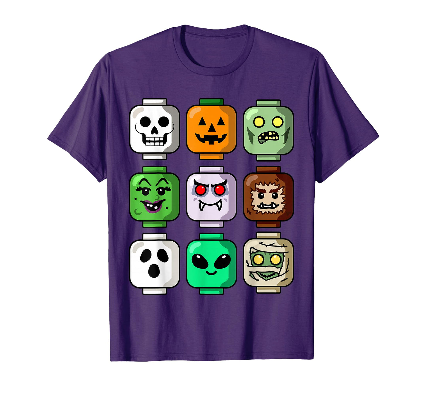 Halloween Building Brick Head Pumpkin Ghost Zombie Boys T-Shirt