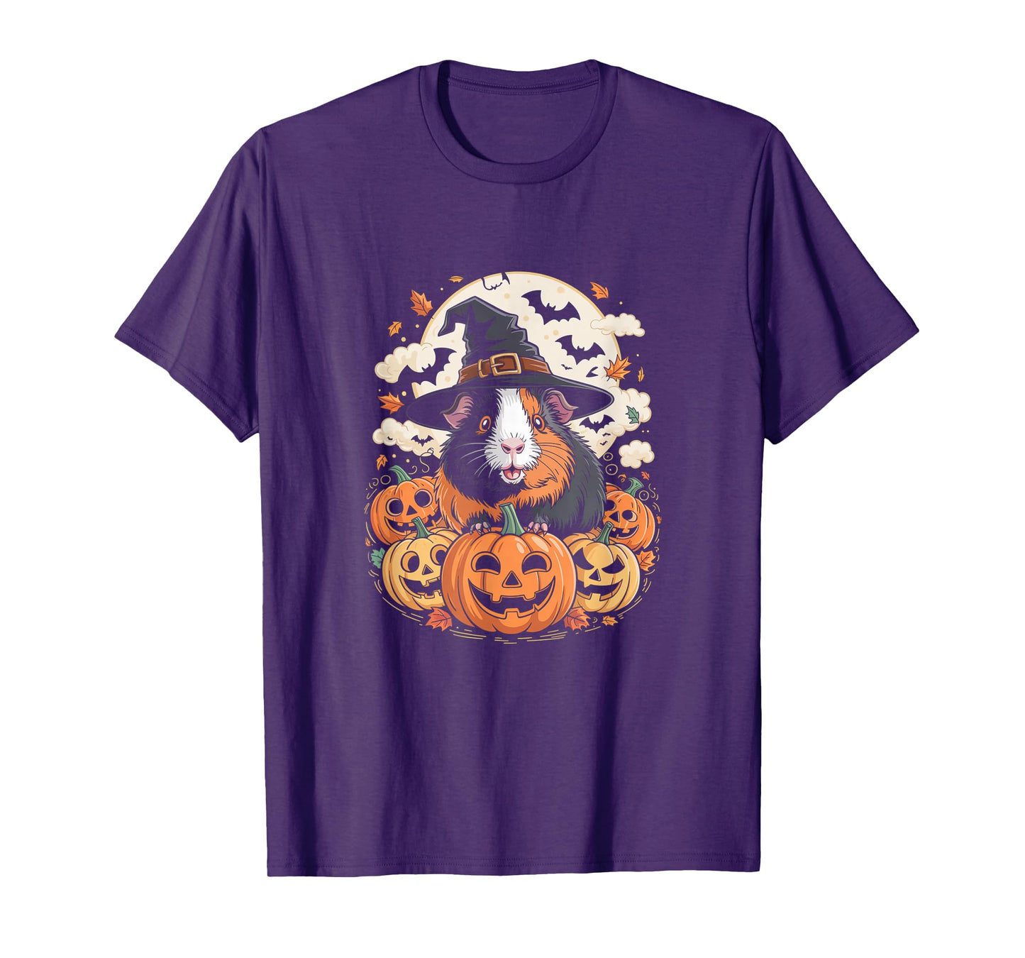 Guinea Pig Witch Hat Pumpkin Fall Spooky Bats Halloween T-Shirt