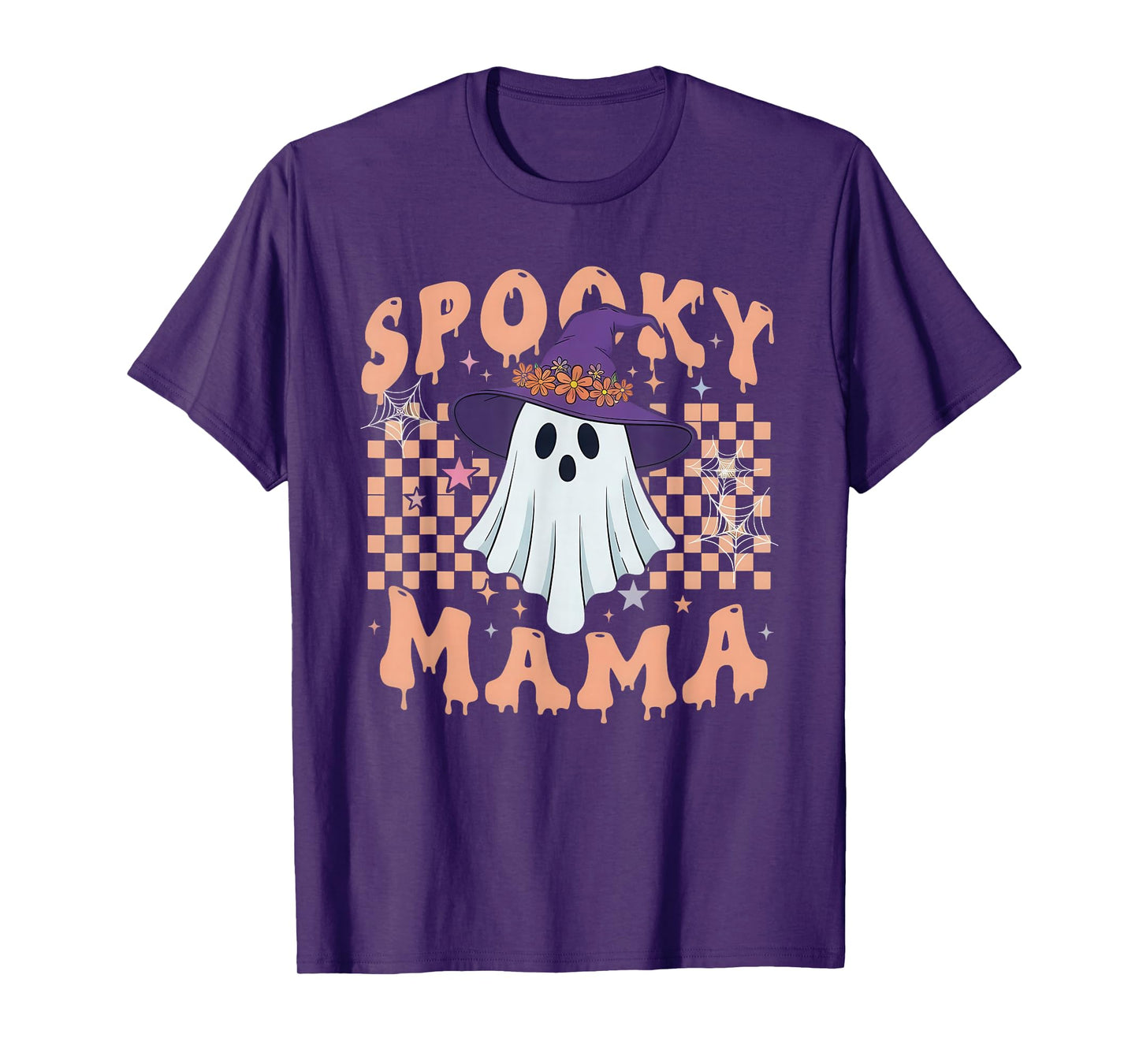 Spooky Mama Ghost Witch Hat Halloween Retro Mom T-Shirt
