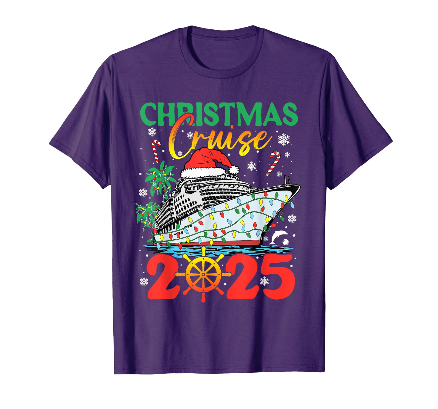 Christmas Cruise 2025 Santa Candy Cane Holiday Xmas Lights T-Shirt
