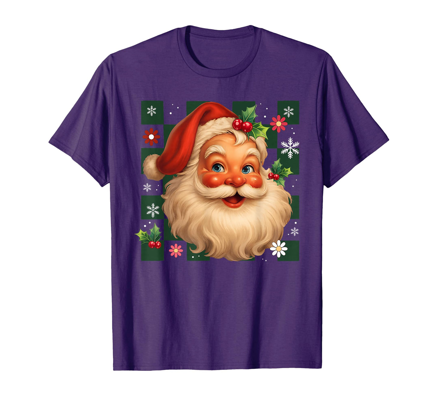 Retro Checkered Santa Claus Vintage Christmas Holiday Season T-Shirt