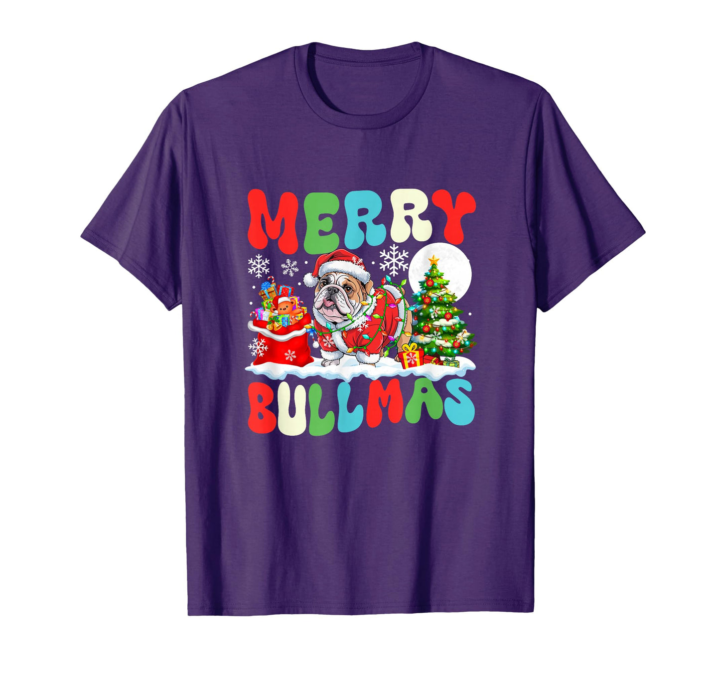 Merry Bullmas Christmas Santa Bulldog Colorful Costume Owner T-Shirt