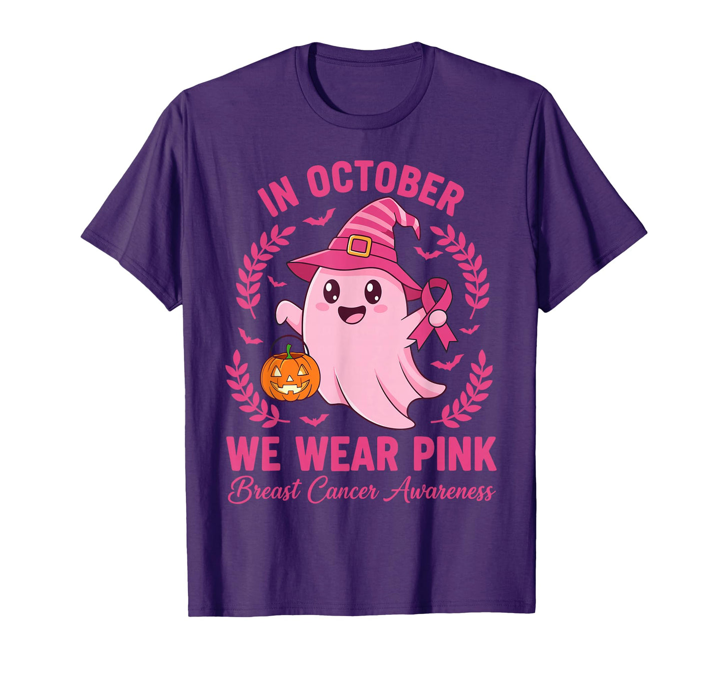 in October We Wear Pink Women Halloween Breast Cancer T-Shirt
