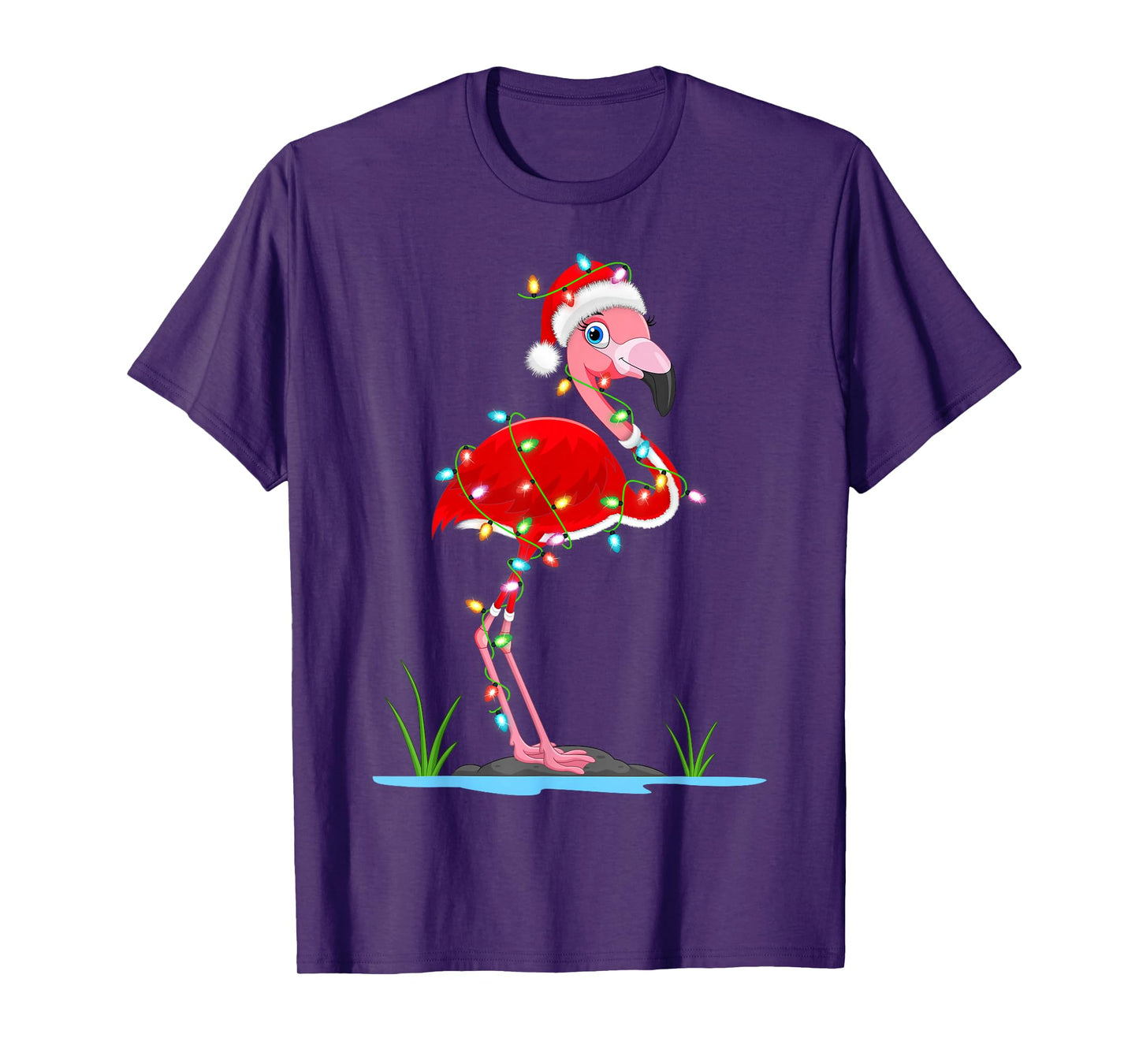 Flamingo Christmas Lights Santa Costume Cute Animal Xmas T-Shirt