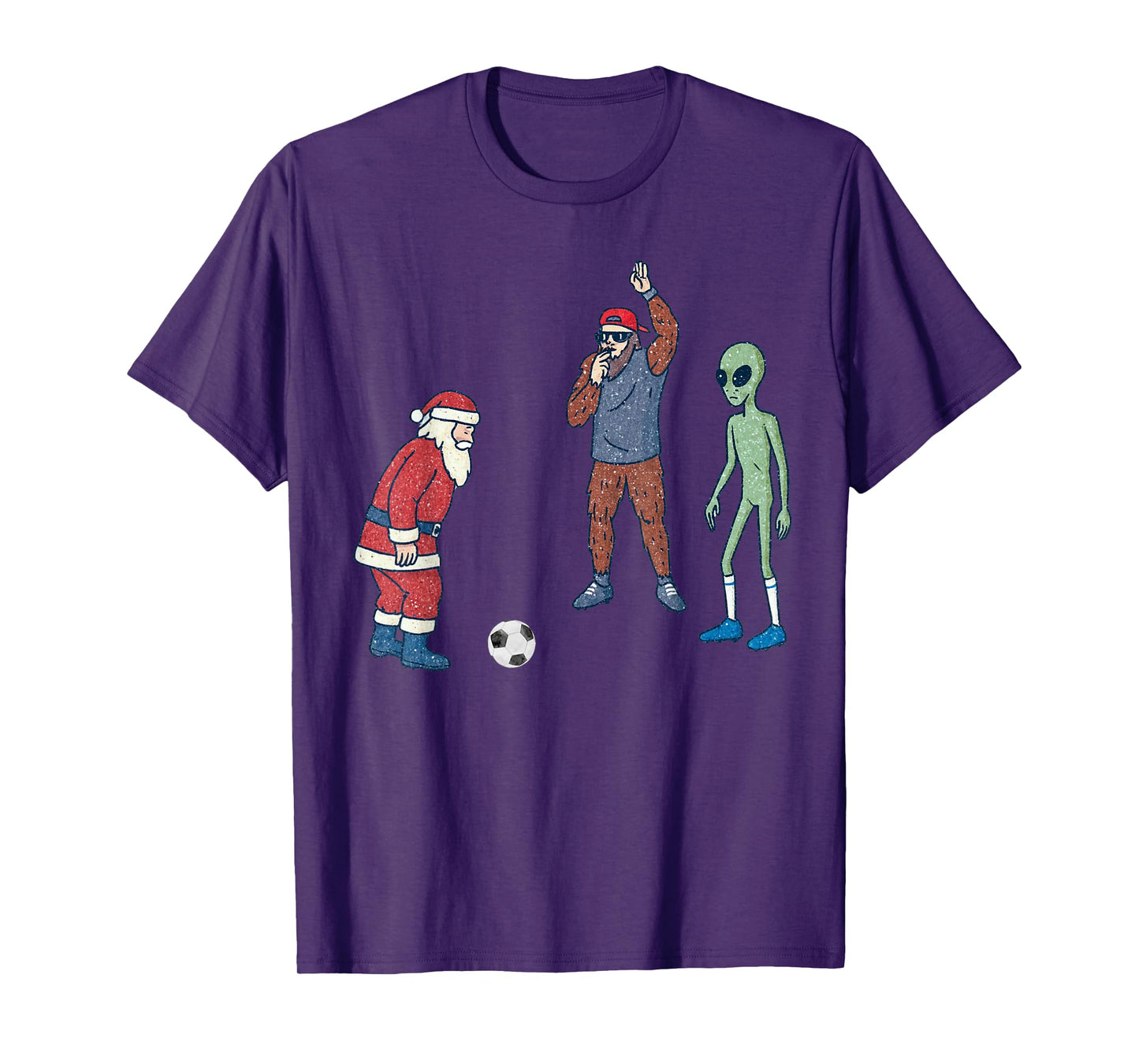 Santa Sasquatch Alien Playing Soccer Christmas Funny Xmas T-Shirt