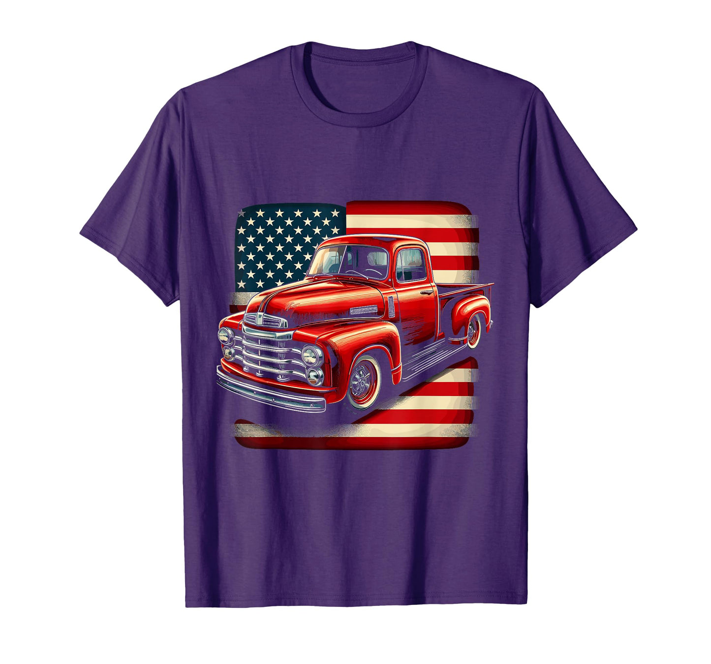 Classic Old Pickup Truck 4th of July Patriotic American Flag T-Shirt