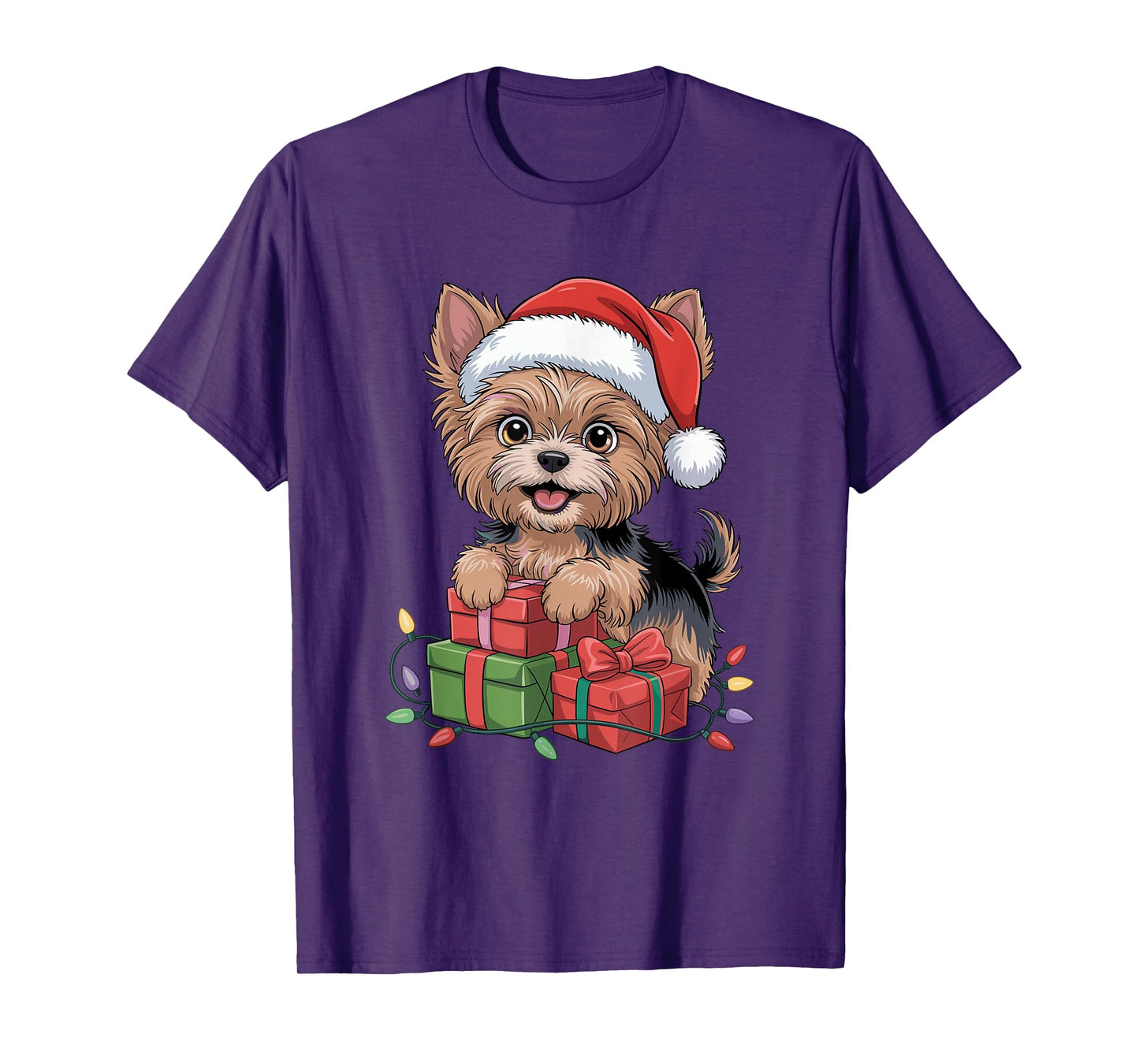 Cute Yorkshire Terrier Santa Hat Christmas Yorkie Dog Lover T-Shirt