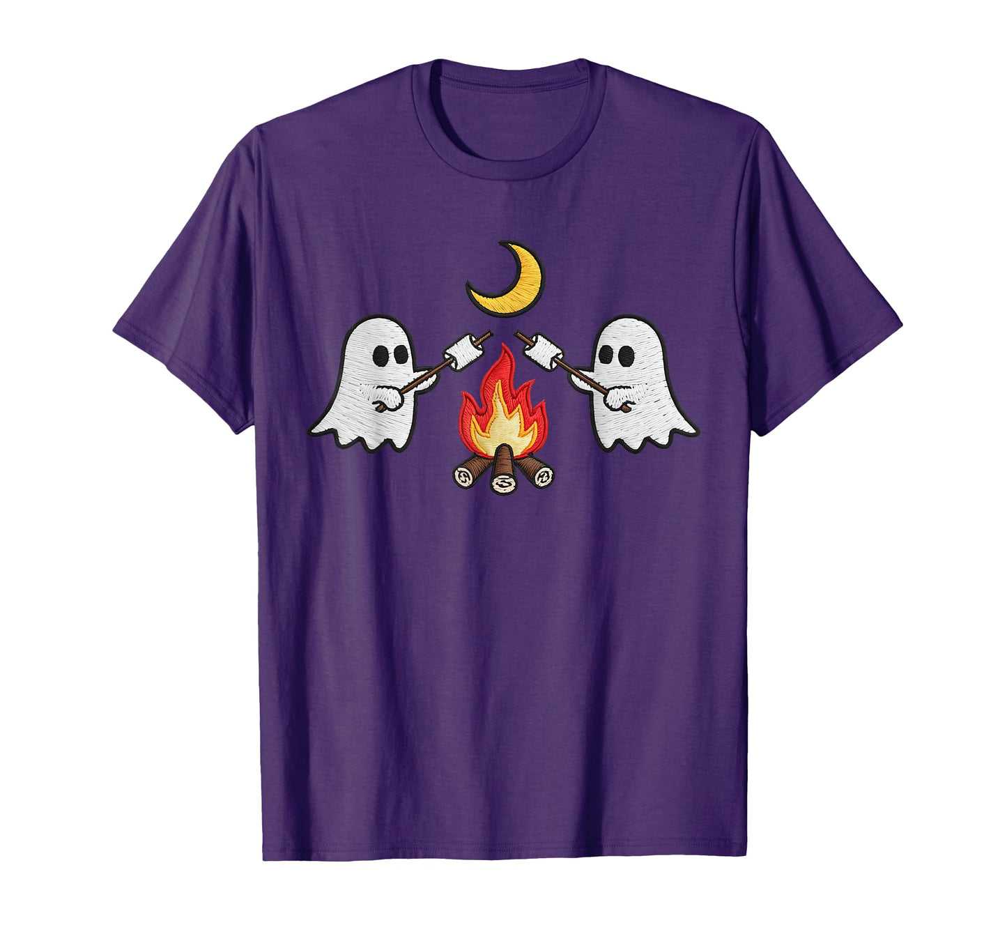 Ghost Campfire Kids Boys Embroidered Halloween Spooky Season T-Shirt