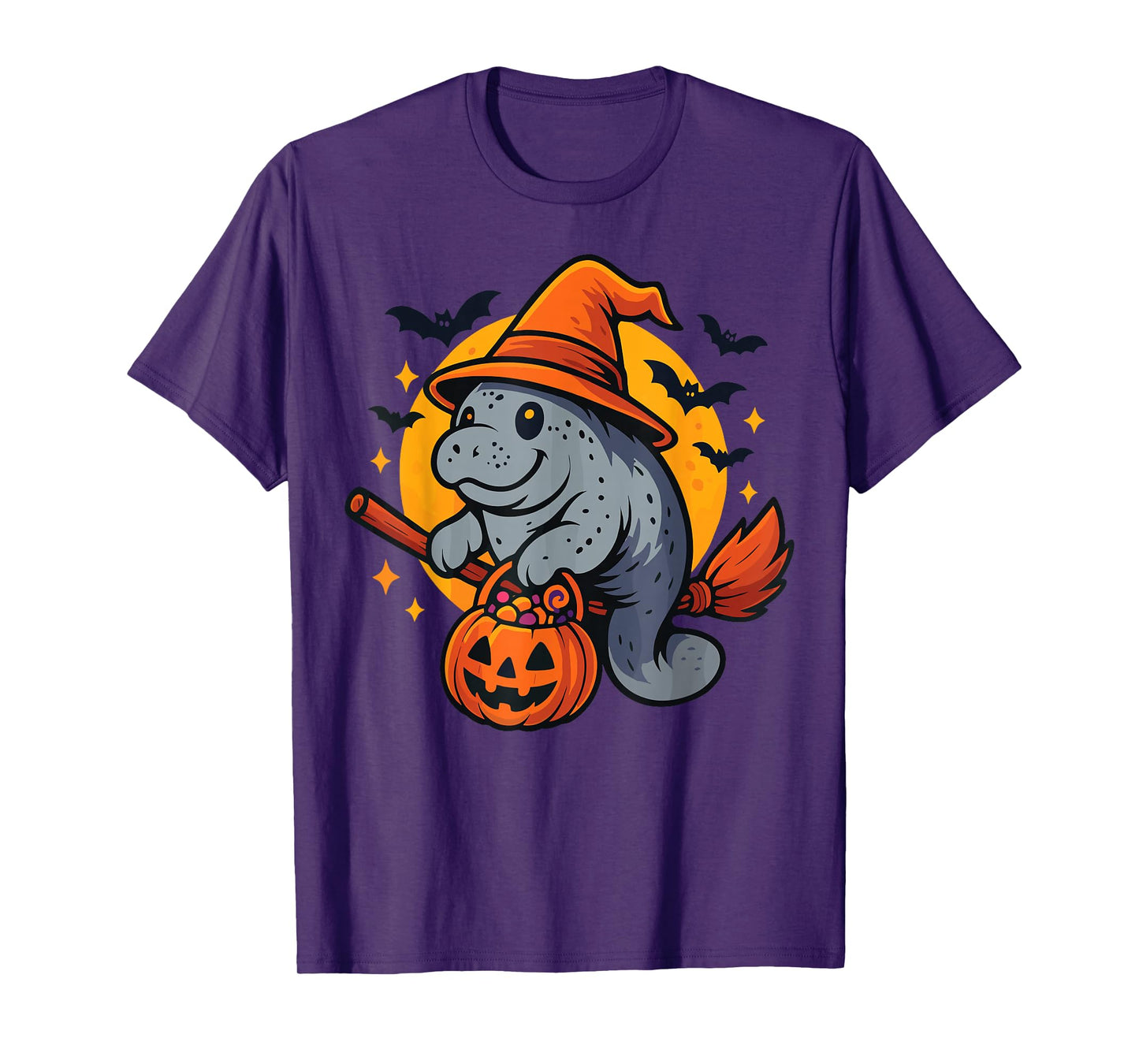 Manatee Witch Hat Pumpkin Halloween Costume Men Women Kids T-Shirt