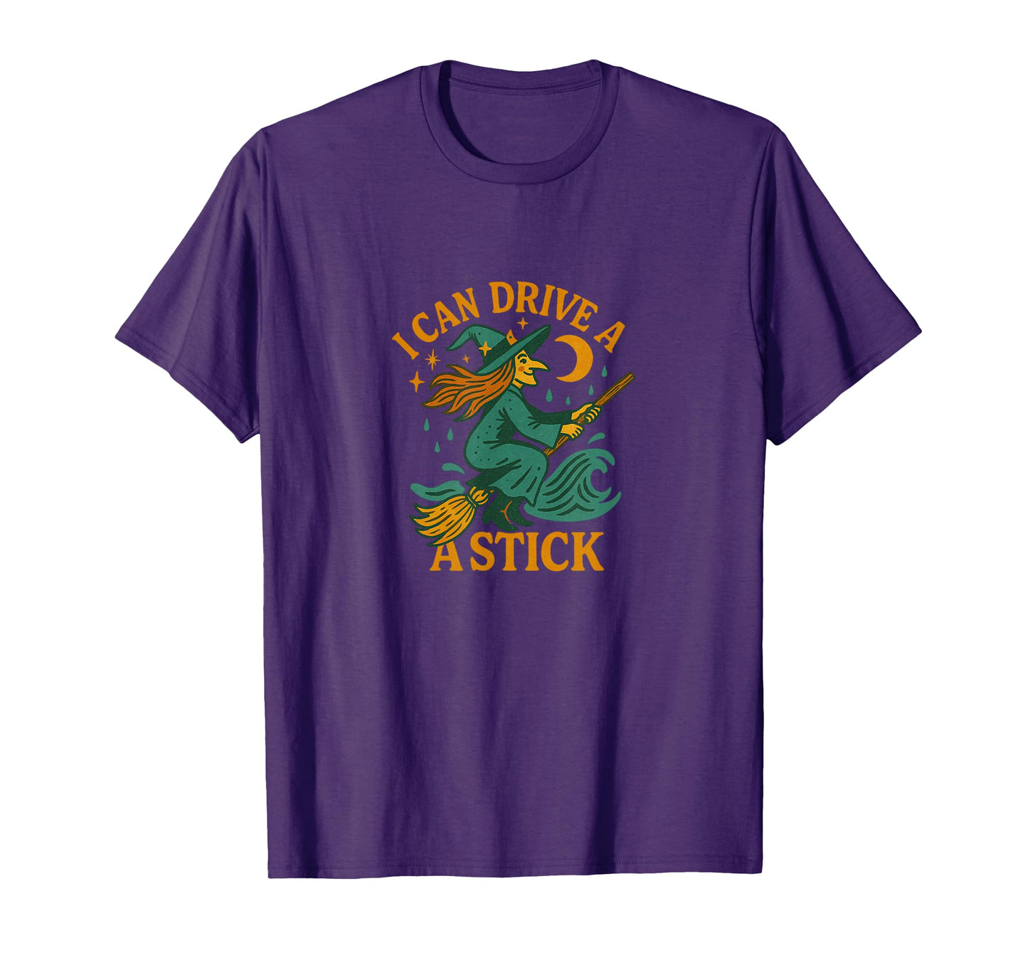 I Can Drive A Stick Witch Halloween Broom Design T-Shirt