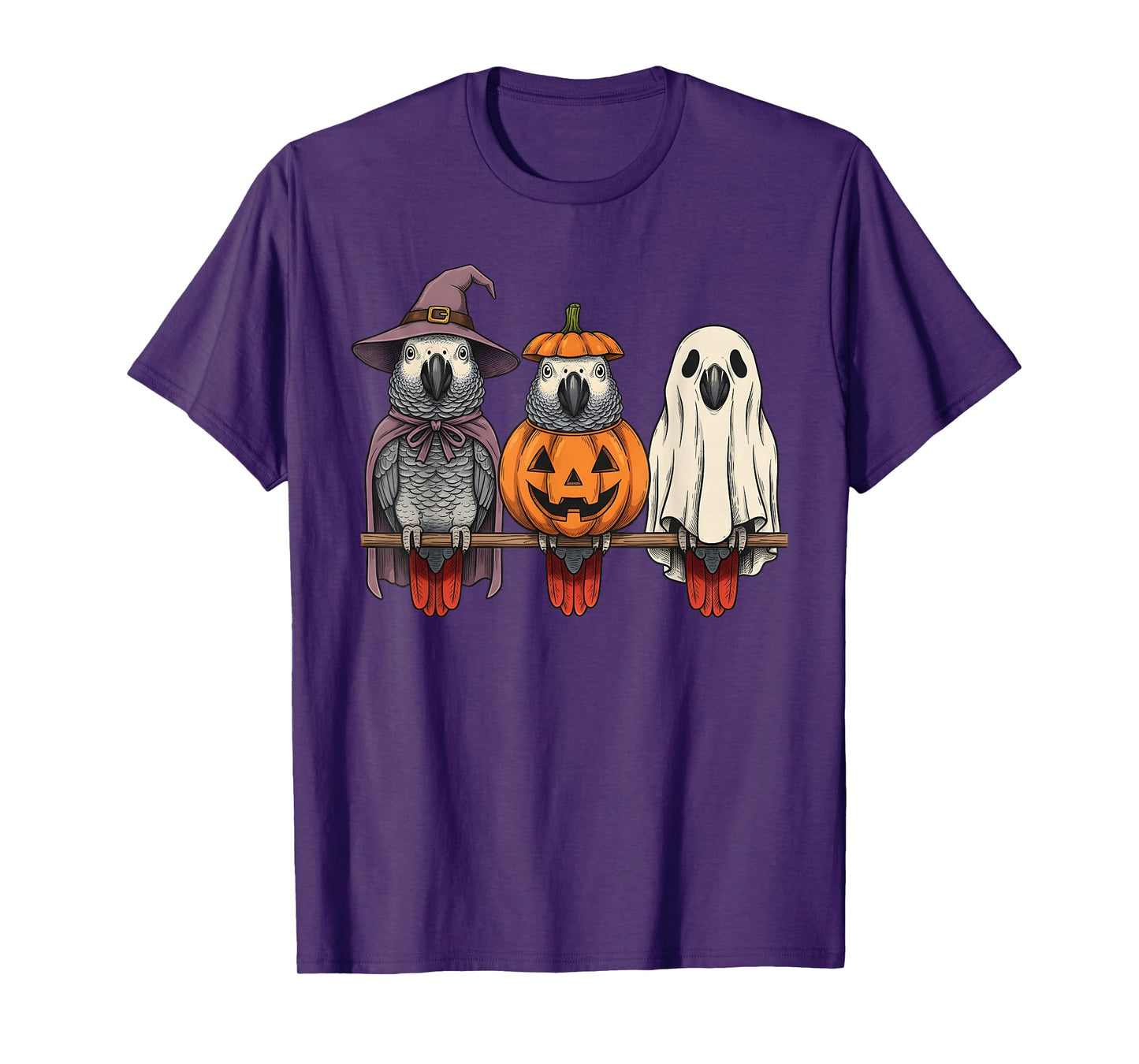 Spooky Ghost African Grey Parrot Lover Pumpkin Halloween T-Shirt