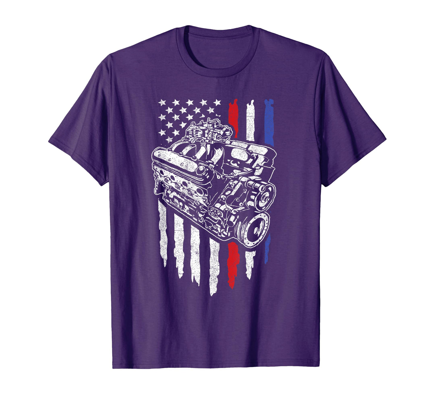 American Flag Muscle Car Motor Hot Rod Engine Racing T-Shirt