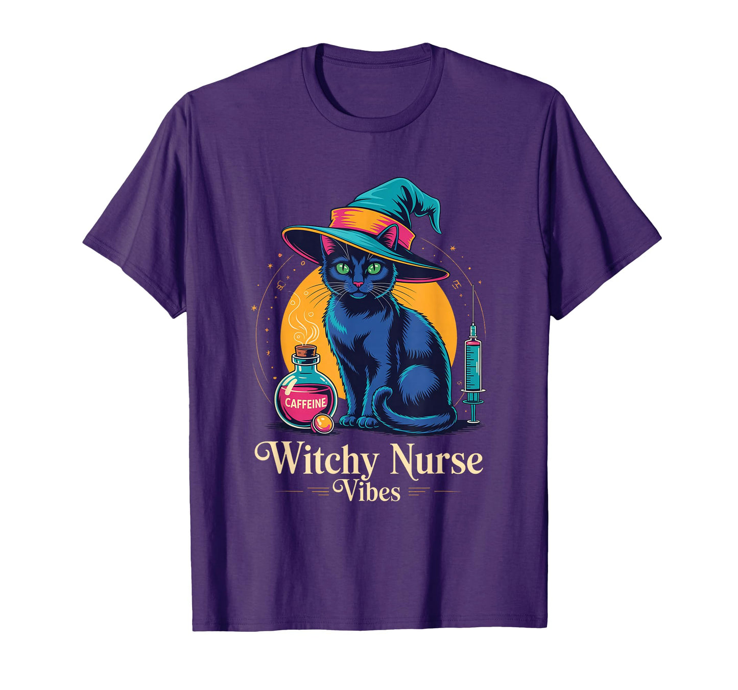 Witchy Nurse Vibes Black Cat Halloween | Magical Cat Mom T-Shirt