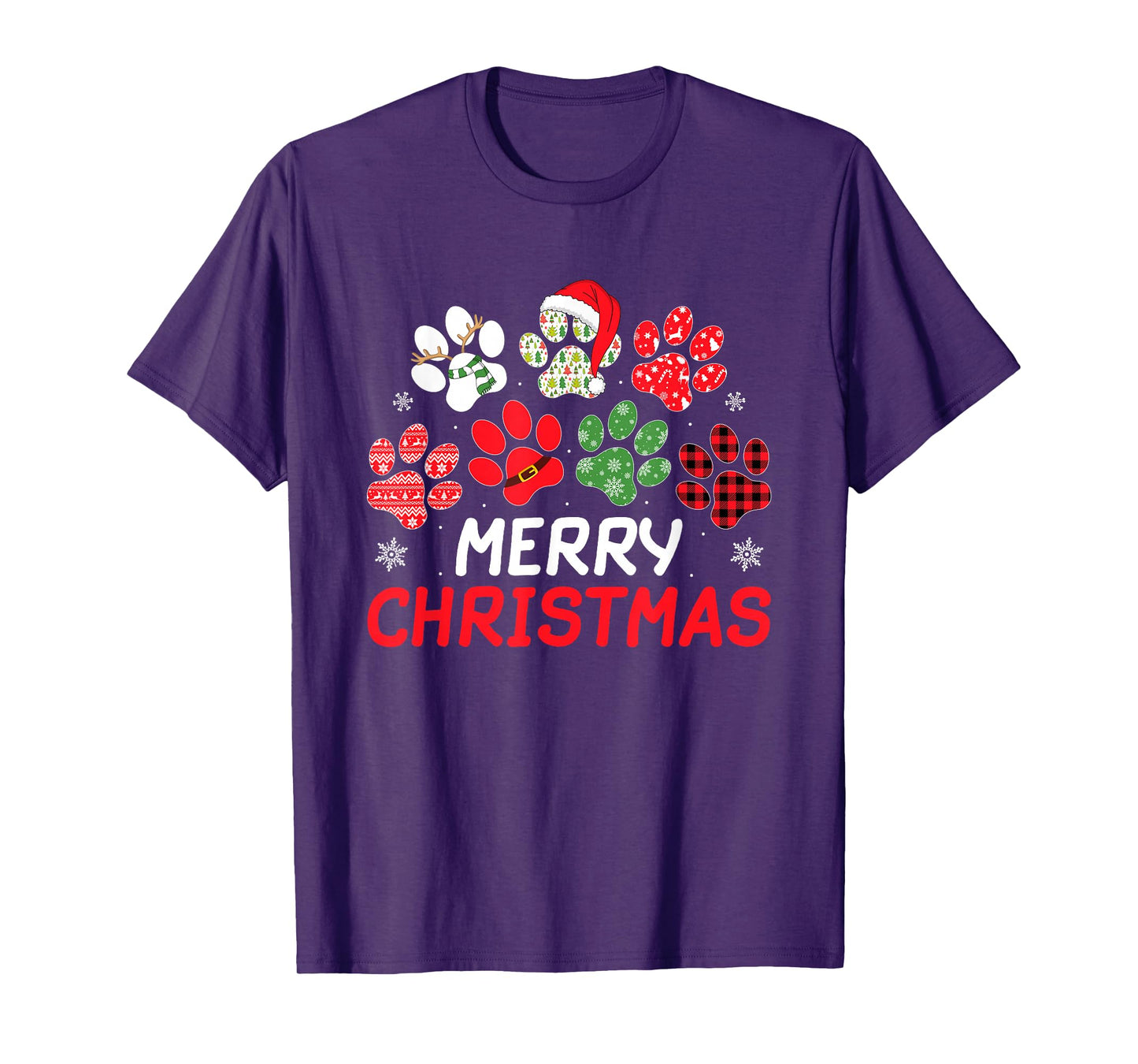 Merry Christmas Dog Paw Funny Puppy Dog Lover Men Women Kids T-Shirt
