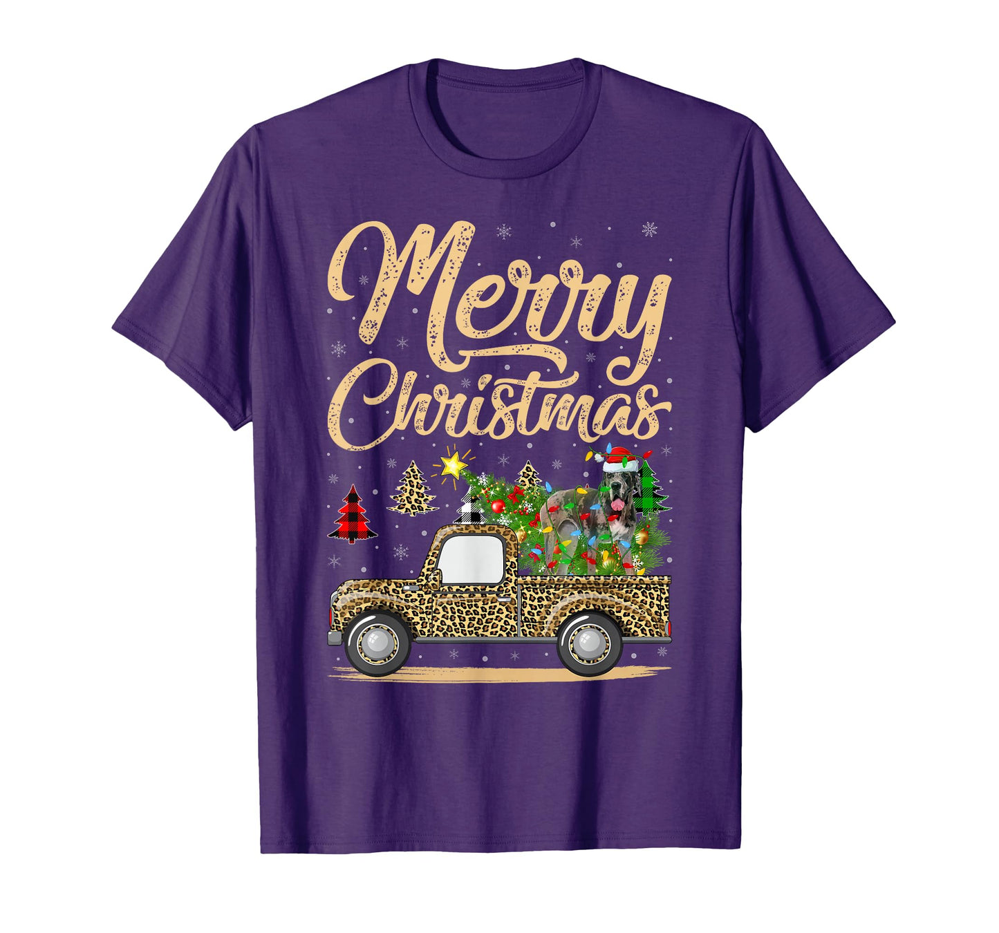 Great Dane Dog On Christmas Tree Leopard Truck Xmas Pajamas T-Shirt