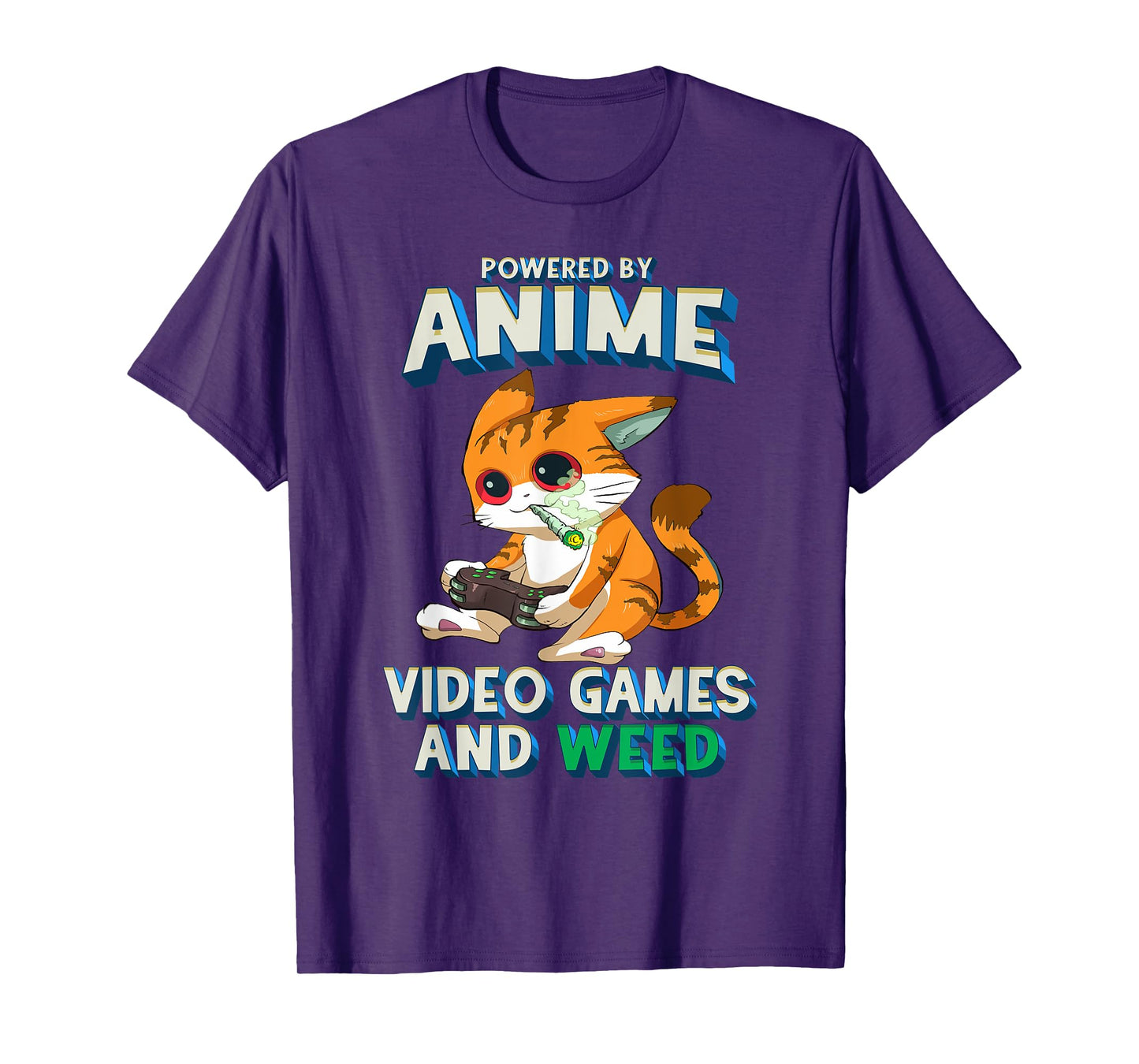 Powered By Anime Video Games Weed Kawaii Gamer Cat Cannabis T-Shirt