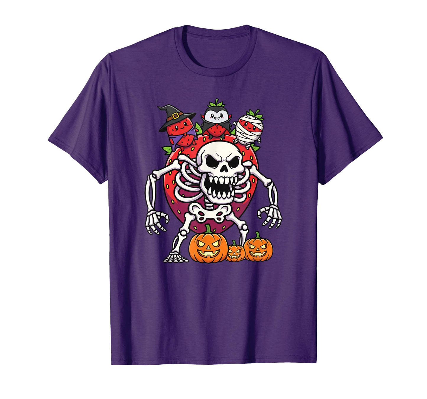 Strawberry Skeleton Mummy Witch Halloween Kids Mens Womens T-Shirt