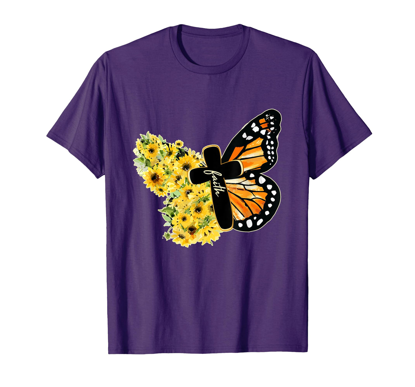 Faith Cross Sunflower Butterfly Christian Vintage T-Shirt