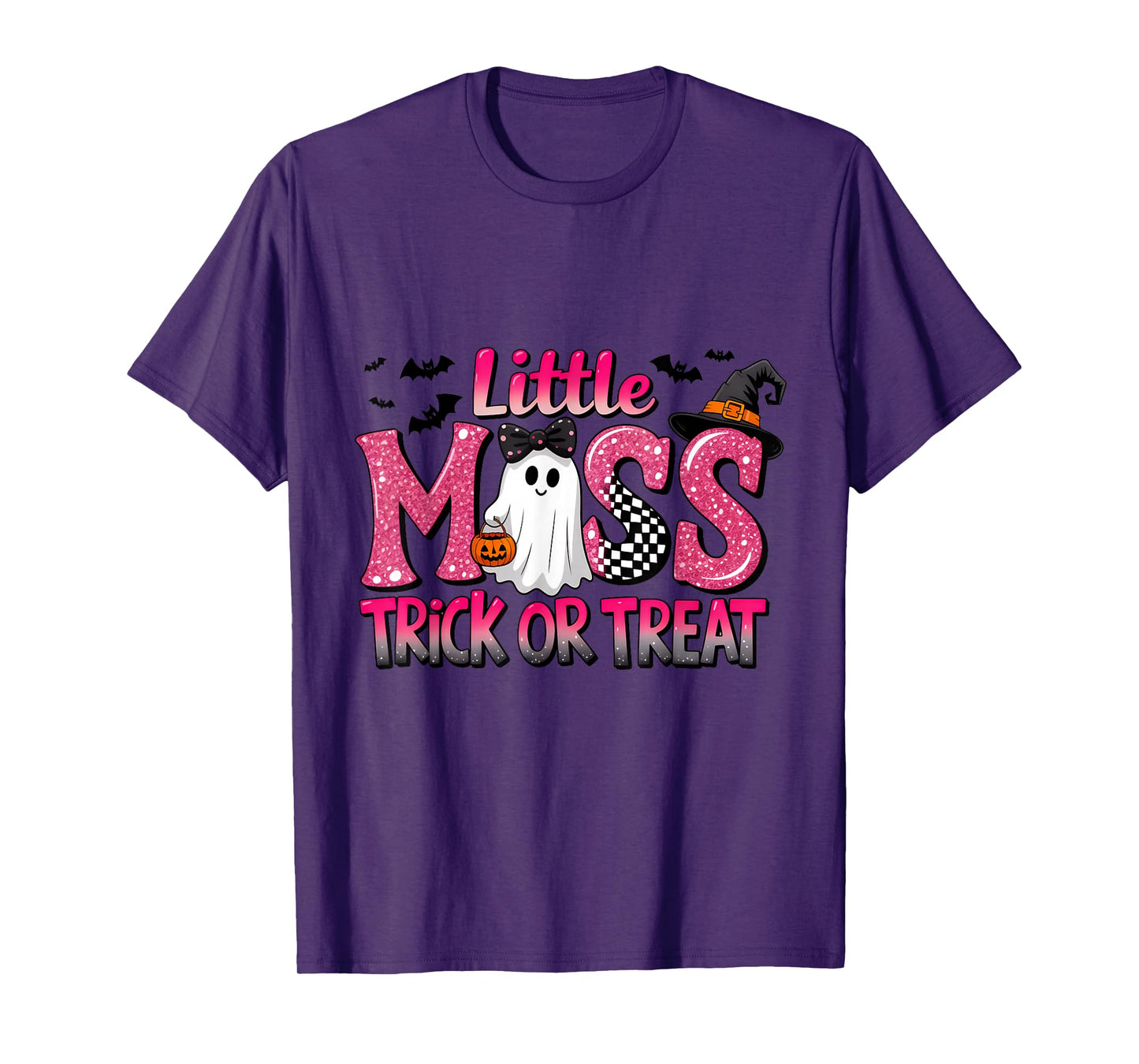 Halloween Little Miss Trick Or Treat Ghost Bats T-Shirt