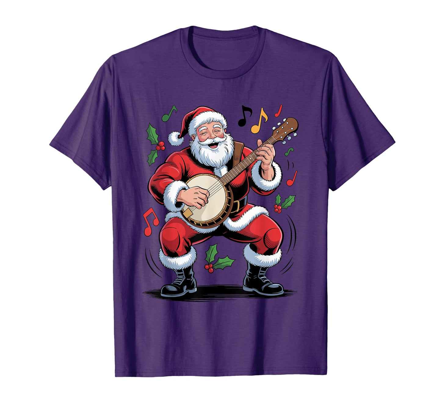 Santa Playing Banjo Funny Holiday Chrismas Xmas Pajama T-Shirt