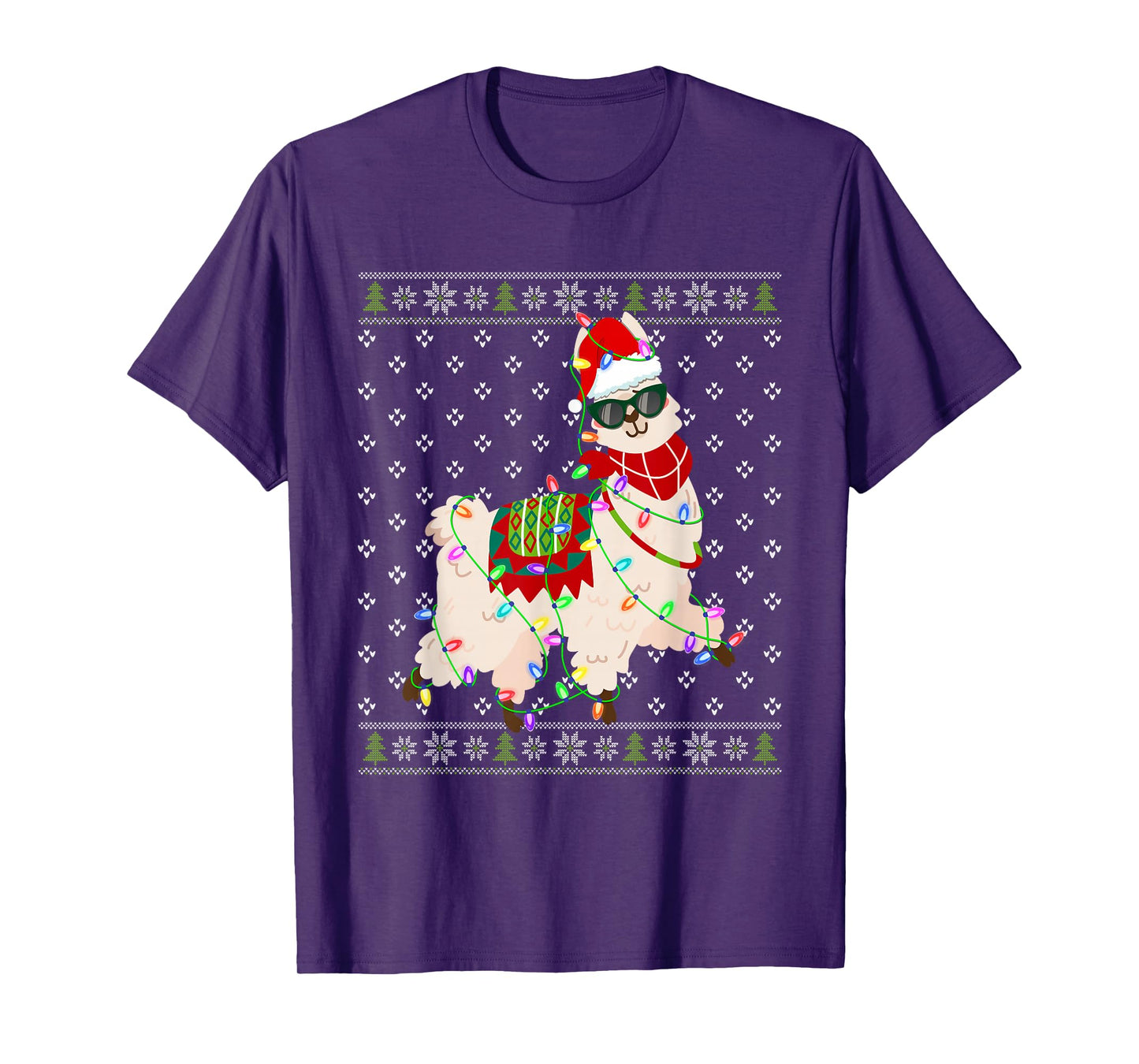 Funny Llama Alpaca Christmas Family Matching Xmas Lights T-Shirt