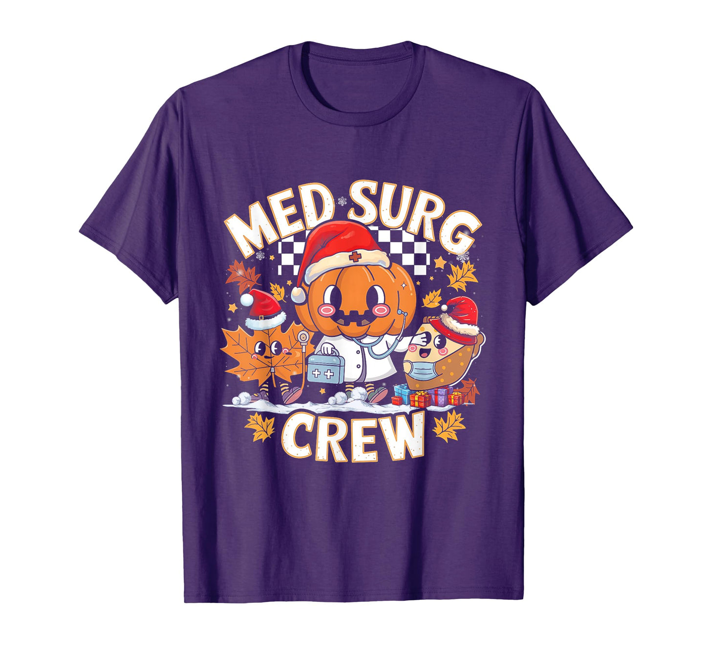 Med Surg Crew Pumpkin Pie Fall Leaf Thanksgiving Nurse Retro T-Shirt