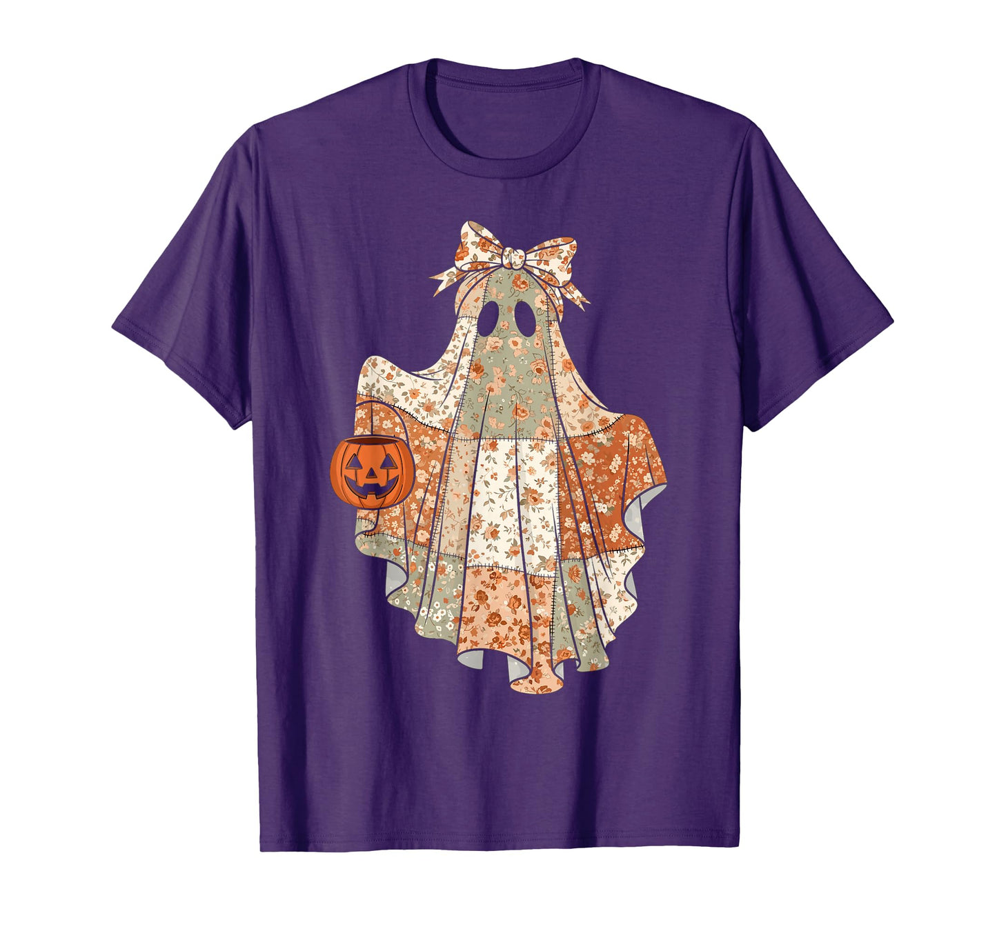 Vintage Floral Ghost Patchwork Cute Halloween T-Shirt