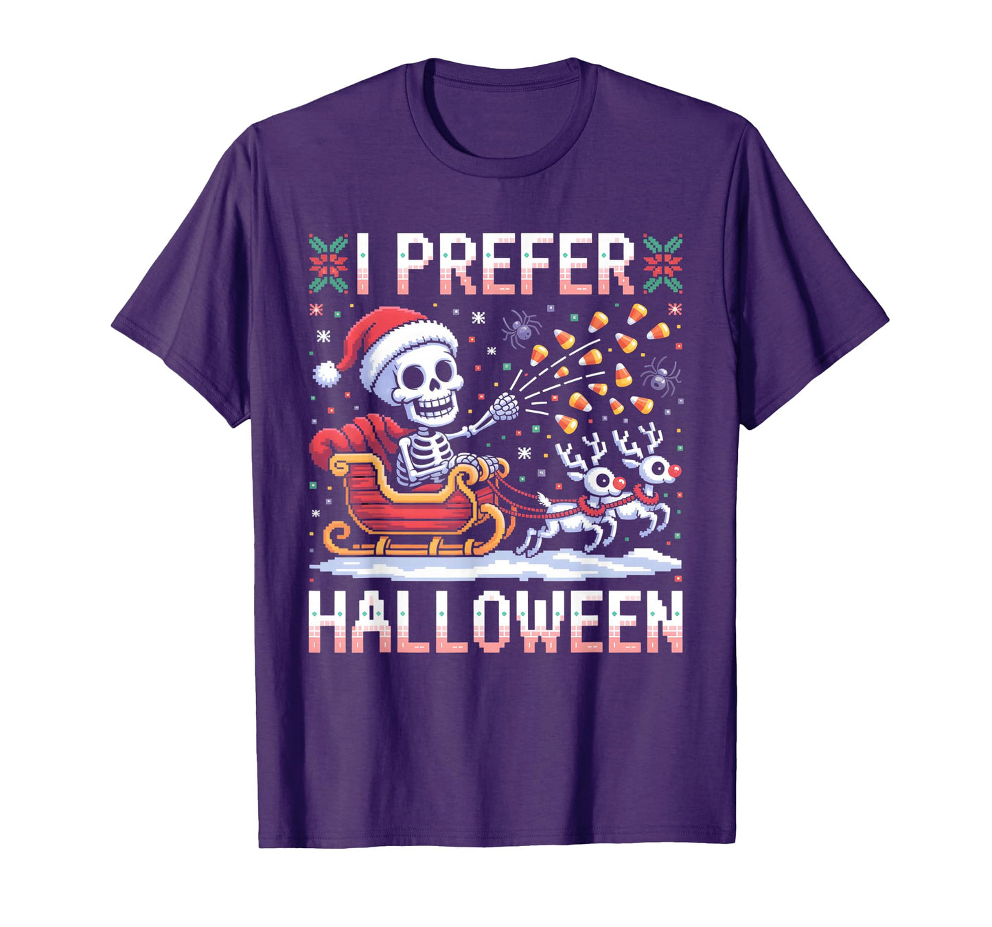 I Prefer Halloween Christmas Skeleton Santa Sleigh Men Women T-Shirt