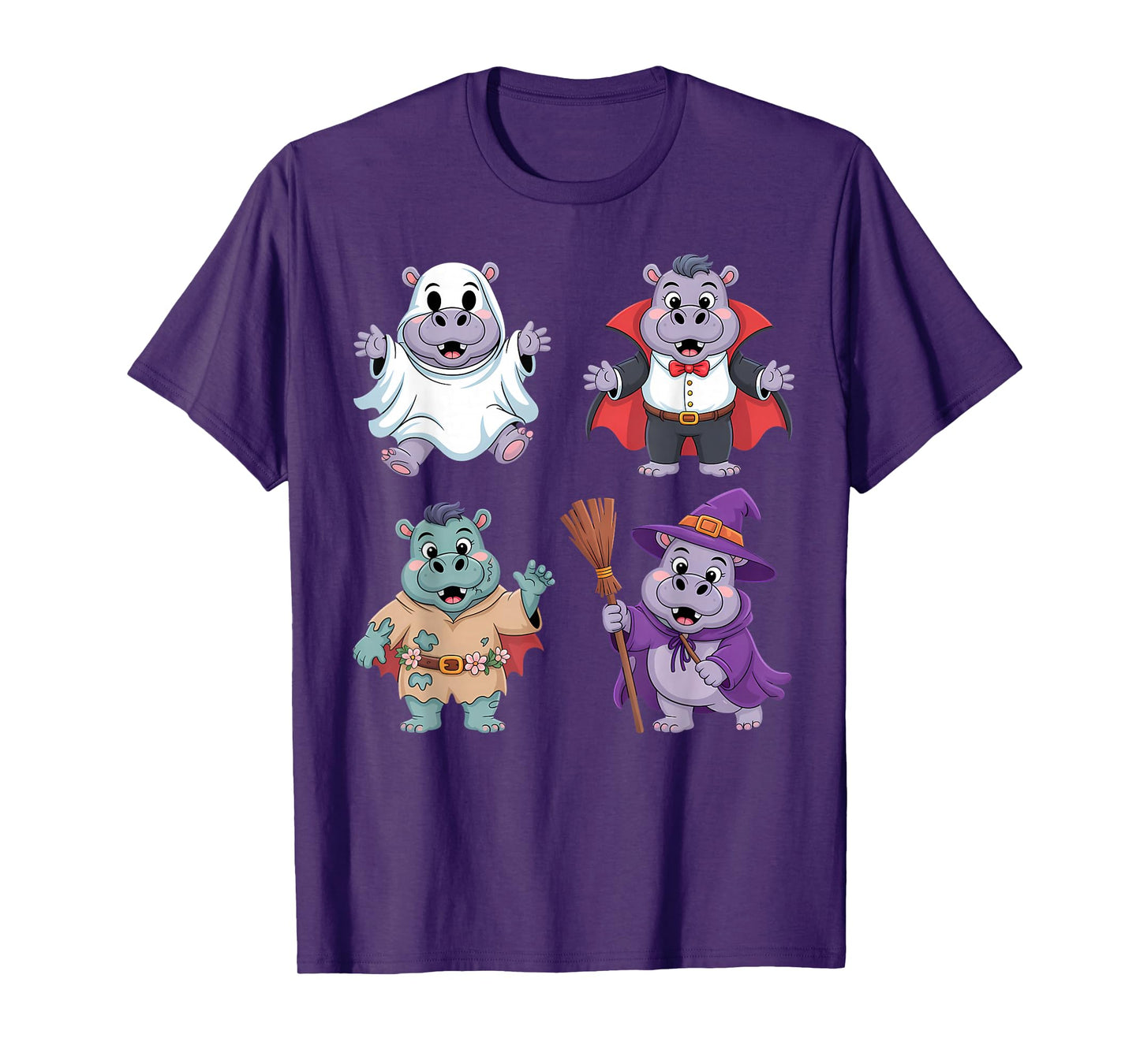 Kids Hippo Halloween Costume Funny Ghost Witch Zombie Boys T-Shirt