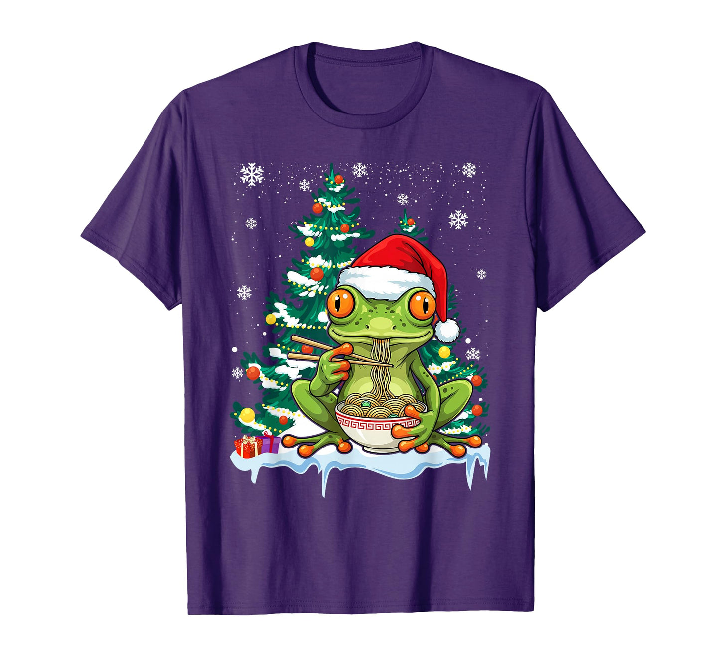 Frog Eating Ramen Santa Hat Christmas Pajama Japanese Food T-Shirt