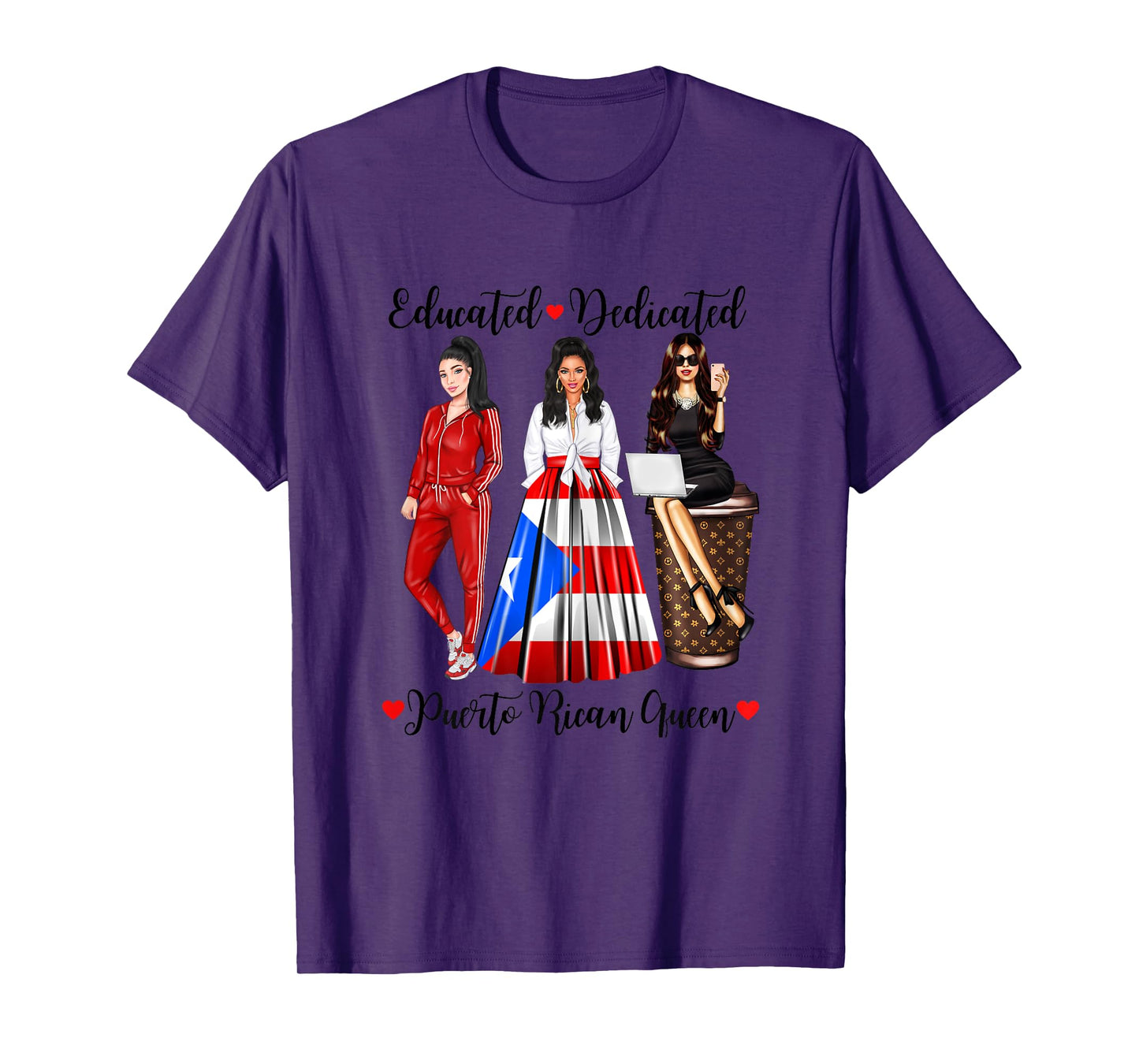 Educated Dedicated Puerto Rico Queen Flag Coffee Rican Woman T-Shirt
