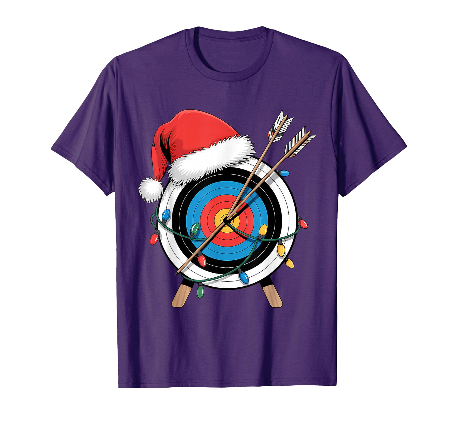 Funny Christmas Archery Santa Hat Xmas Lights Holiday T-Shirt