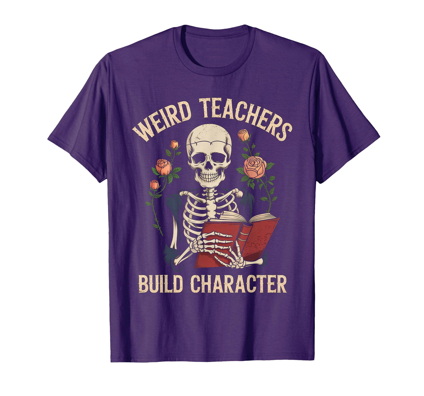 Funny Skeleton Book Floral Skull Halloween Teacher for Women T-Shirt