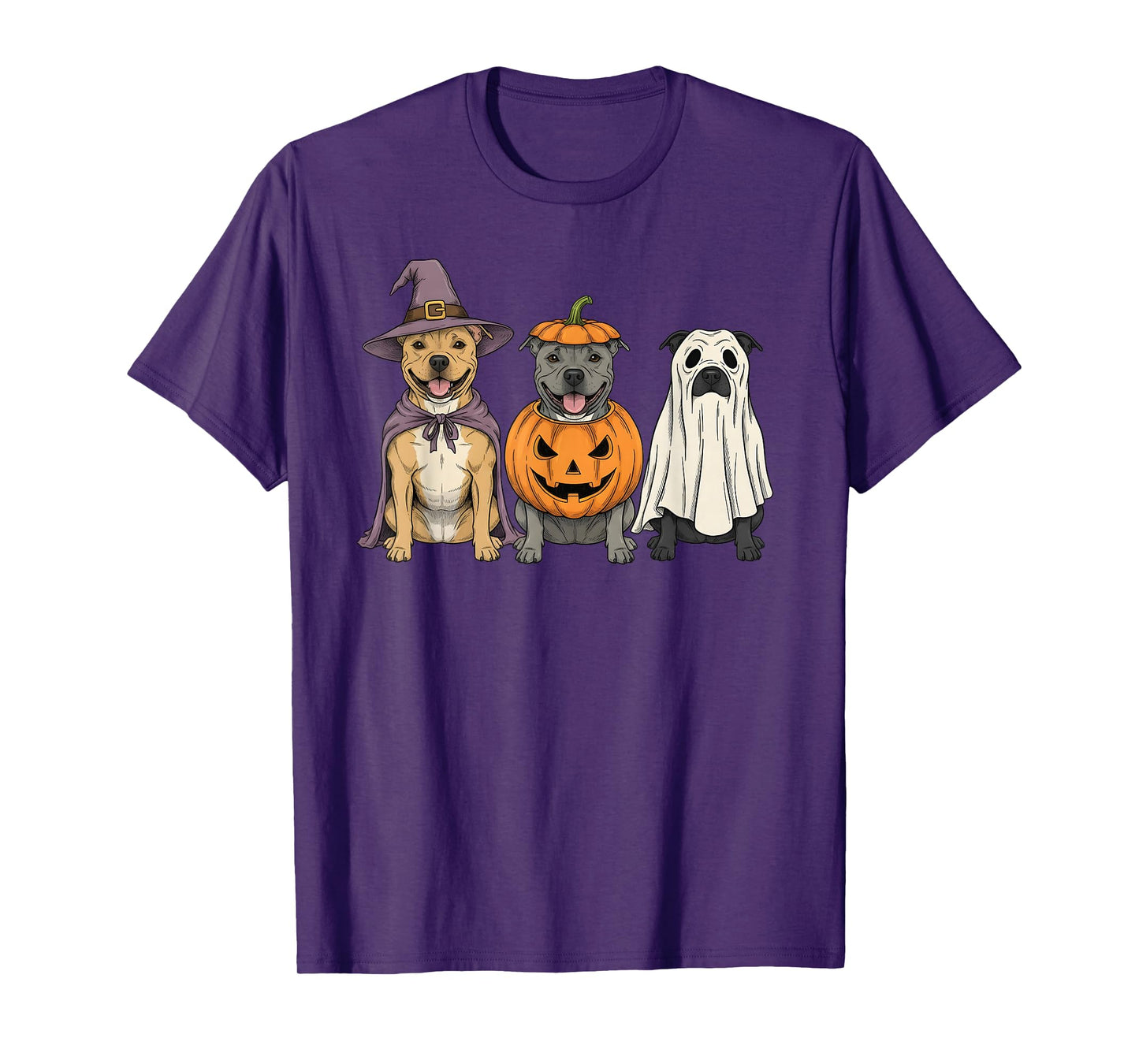 Spooky Ghost Staffordshire Bull Terrier Pumpkin Halloween T-Shirt