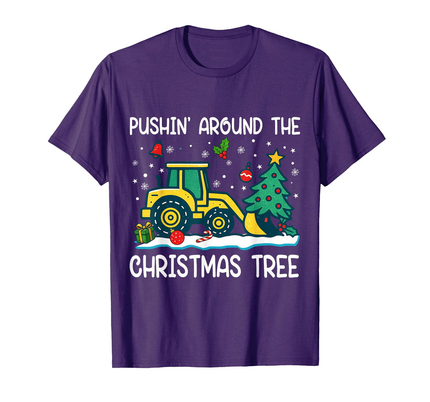 Pushin Around The Christmas Tree Tractor Xmas Boy Kids Funny T-Shirt
