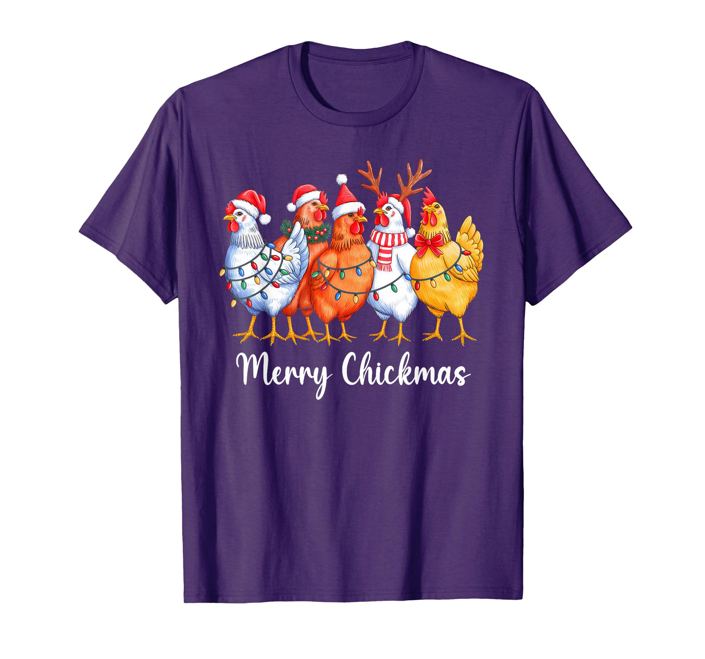 Merry Chickmas Funny Christmas Chicken Lover Santa Hat Xmas T-Shirt