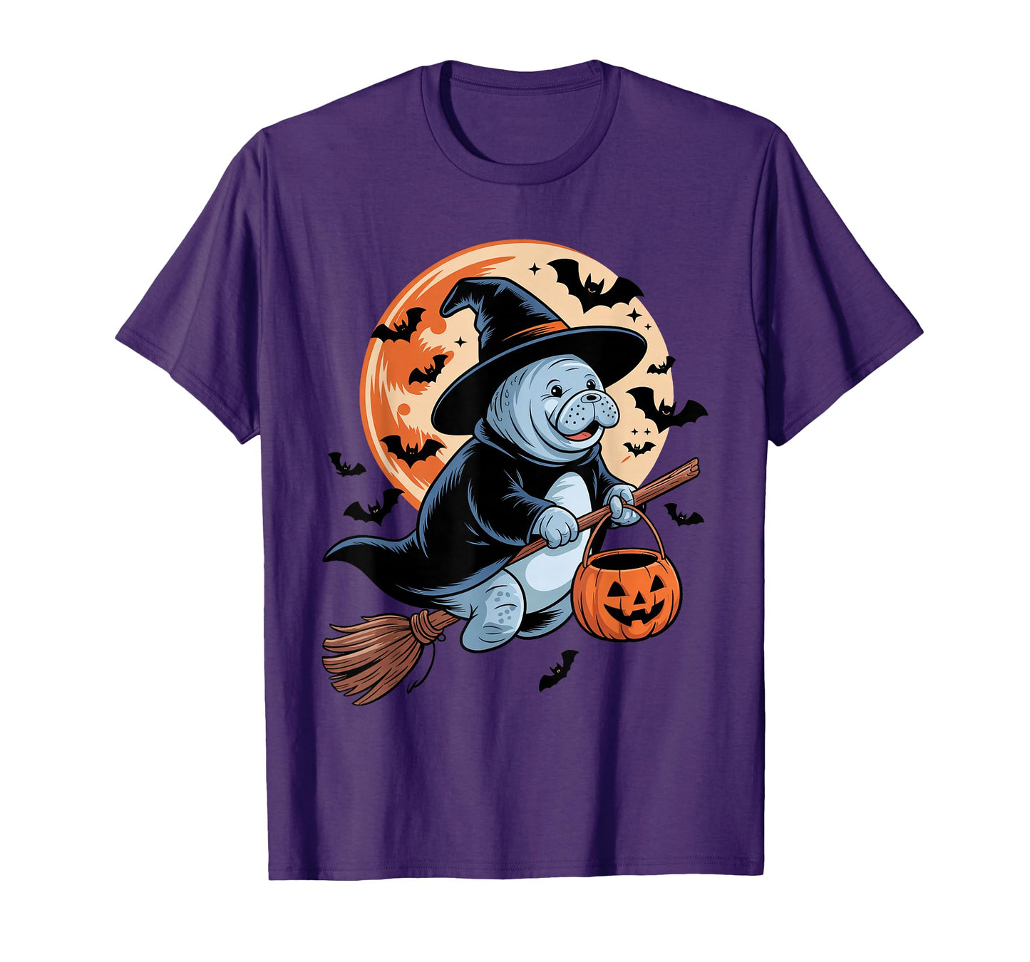 Cute Manatee Halloween Witch Hat Jack-o-Lantern Candy Bucket T-Shirt