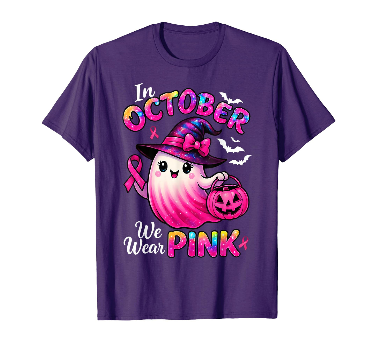 Halloween Witch Ghost Trick Or Treat Breast Cancer Month T-Shirt